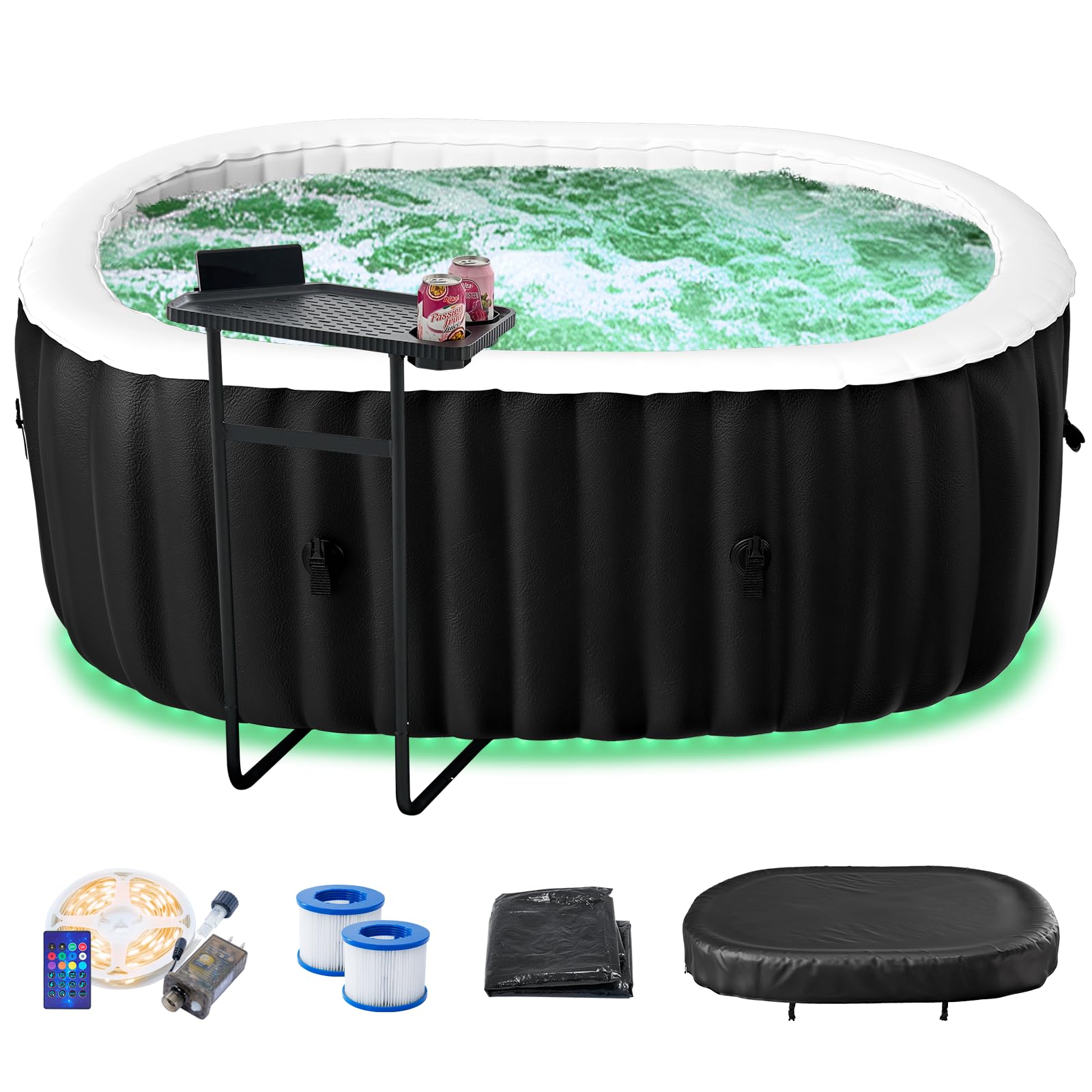 2-4 Person Inflatable Hot Tub with Colour-Changing LED Lights | Large Round Portable Spa with 120 Bubble Jets | Includes Heater Pump, Filter & Insulated Cover | 180L x 180W x 63H cm — view 12