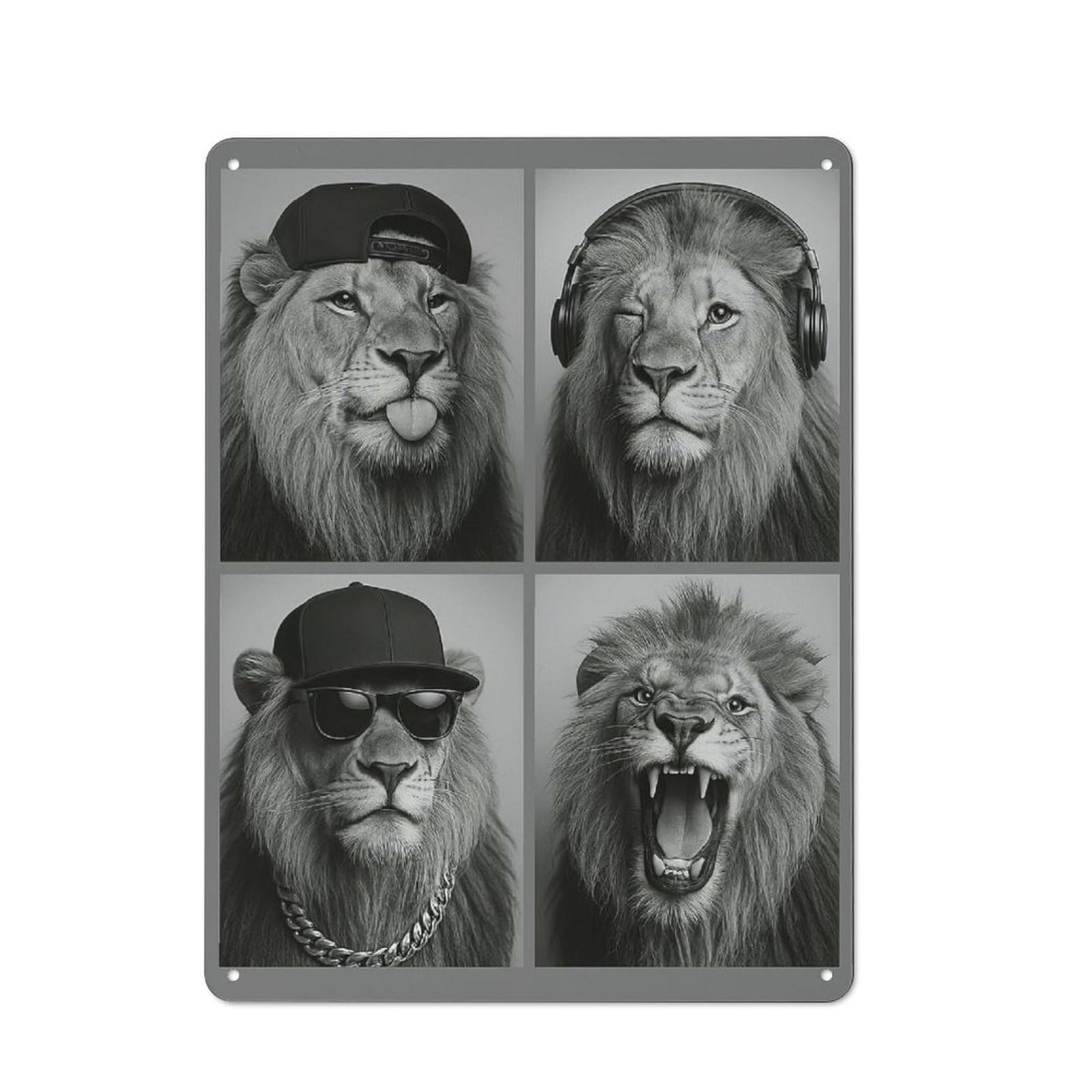Junmoney Style-3 Vintage Monochrome Lions With Accessories Collage Garden Room Metal Sign 40X30cm, Porch Wall Decor For Conservatory, Home Bar Or Utility Room