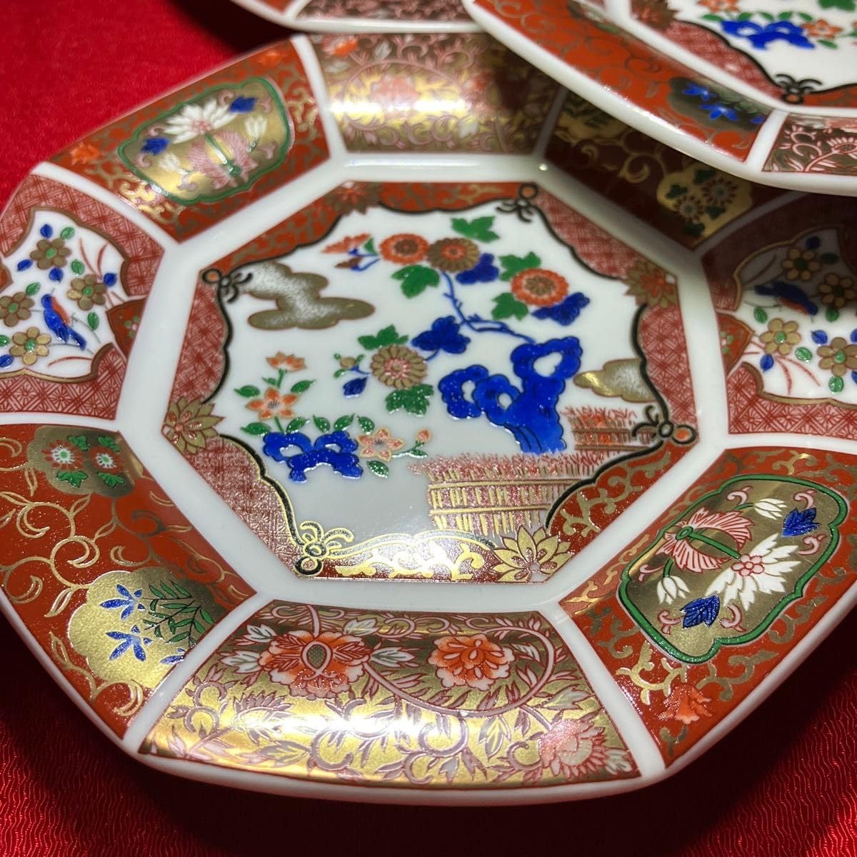 有田焼 幸楽窯 銘々皿5枚 有田焼 幸楽窯 錦絵山水 六角銘々皿5枚 元箱