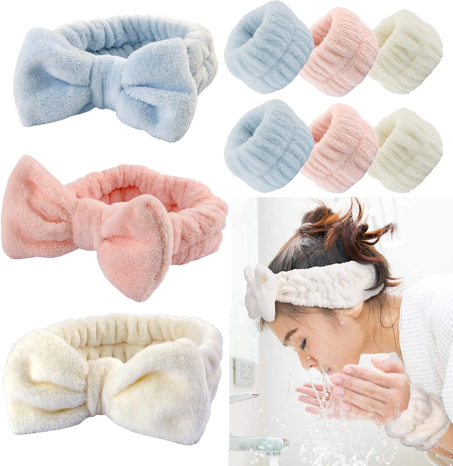 HGYYGHXM 9PCS Reusable Spa headband for washing face,face wash headbands,wrist bands to wash