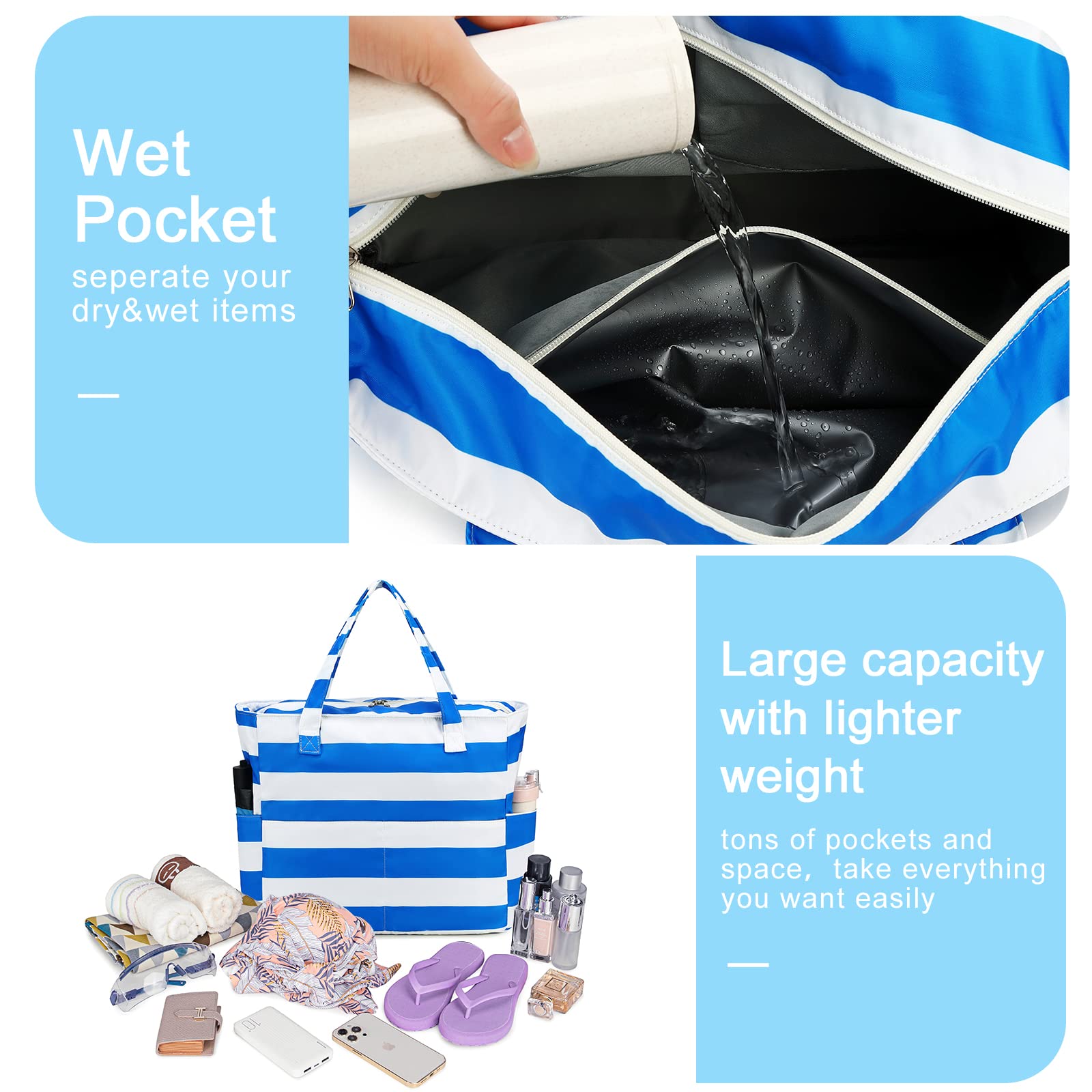 Borsa impermeabile da spiaggia, piscina, da donna, extra large, borsa da palestra con scomparto bagnato, per viaggi e weekend