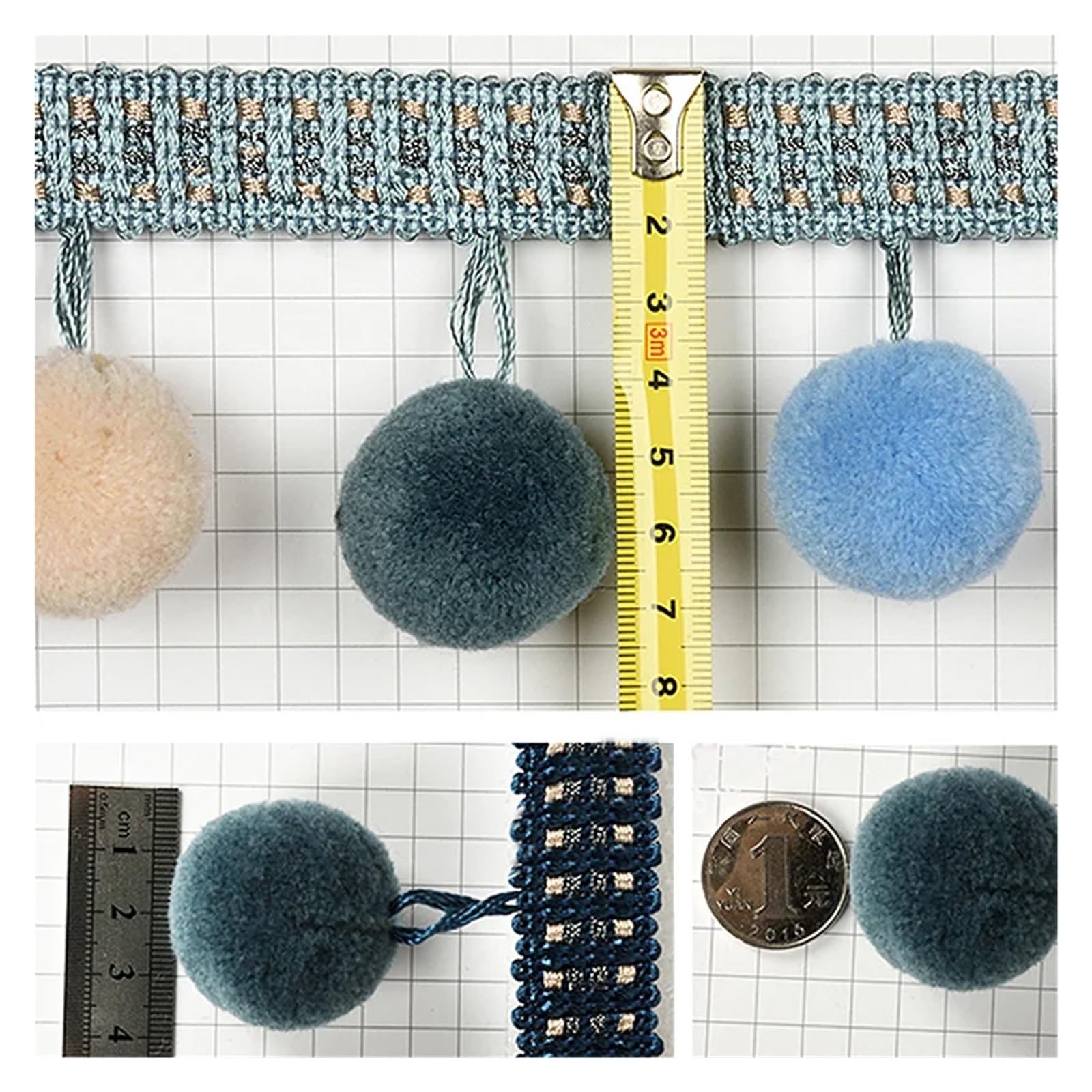 Garniture à Franges avec Perles Garniture de rideau en dentelle 2M, boule peluche, pompon, cheveux, frange, ruban, écharpe, robe, bord nappe, bricolage, couture(5)