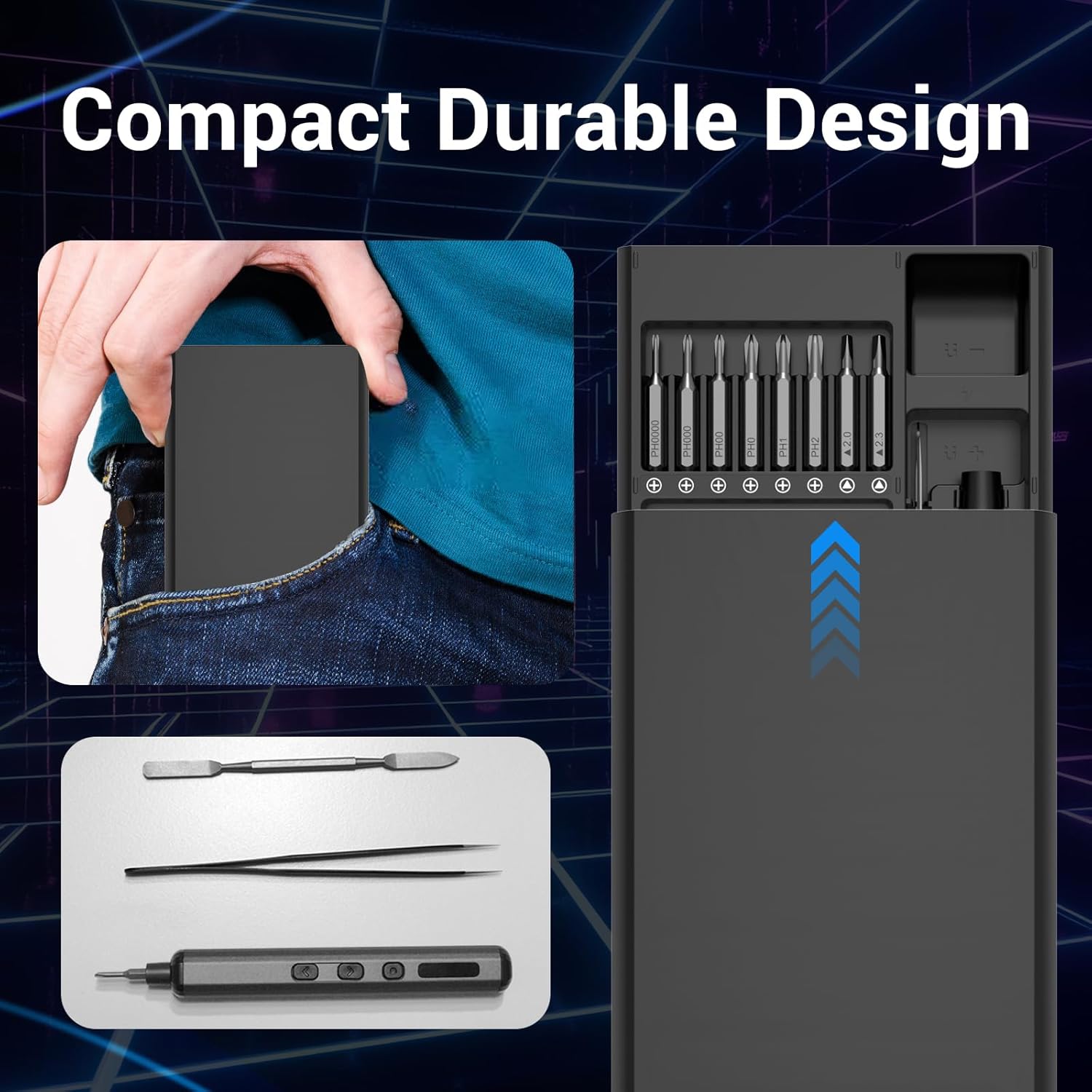68-in-1 Electric Screwdriver Set with Magnetic Precision Bits, Mini Cordless Repair Tool for Watches, Electronics, and Glasses, Features 5 Adjustable Torque Settings, LED Light, Rechargeable Type-C