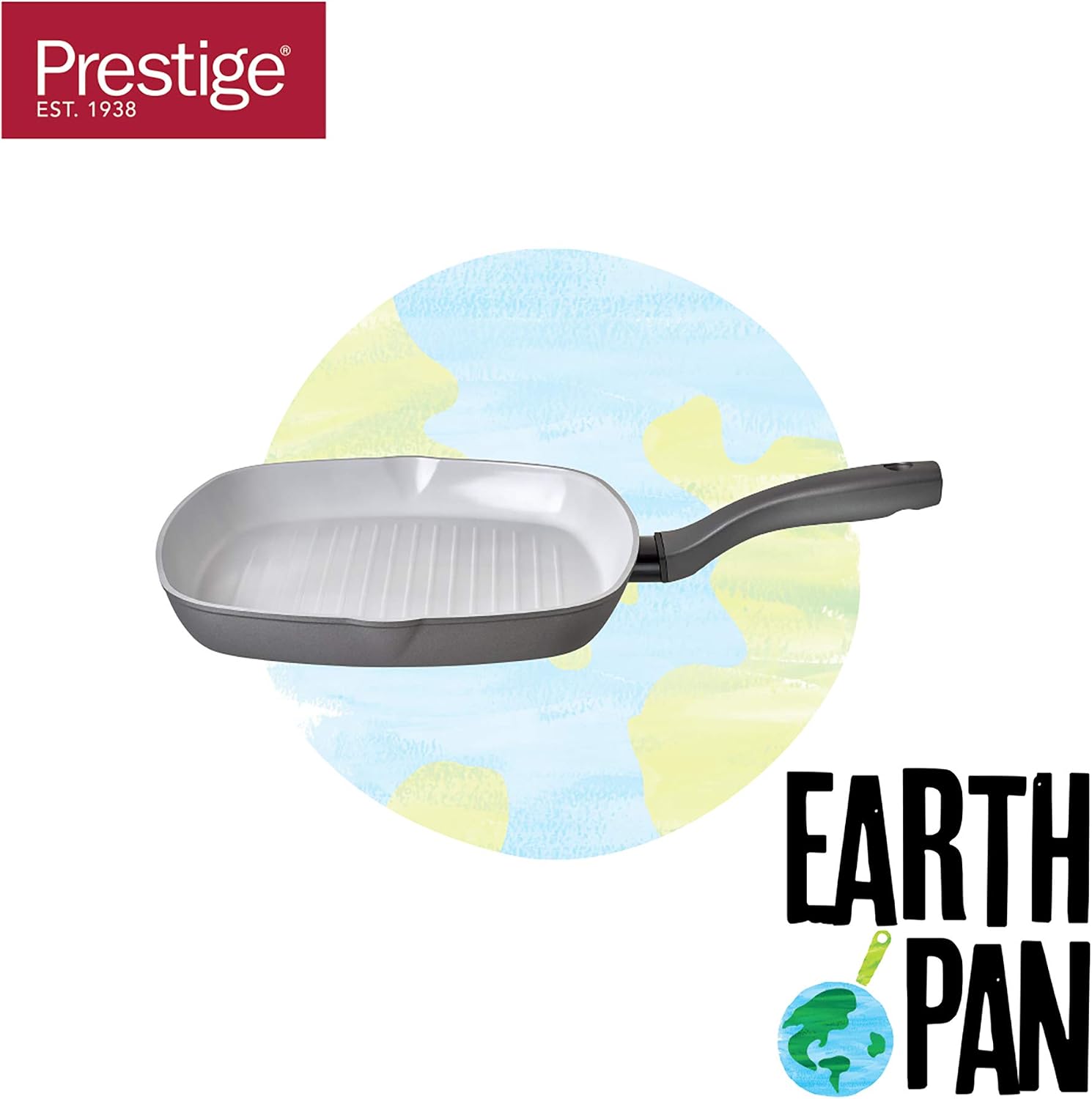 Prestige Earth Pan Ceramic Griddle Pan for Induction Hob 28cm - Non Stick Griddle Pan, Non Toxic Cookware, Dishwasher Safe, Made in Italy, Gray