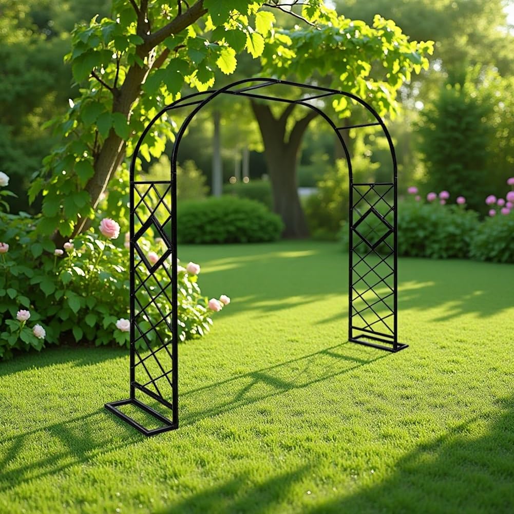 Arco in metallo marrone per piante rampicanti, addensato, decorazione per cerimonia nuziale, decorazione per prato e giardino, sfondo per feste e vacanze (W200 x H230 cm)