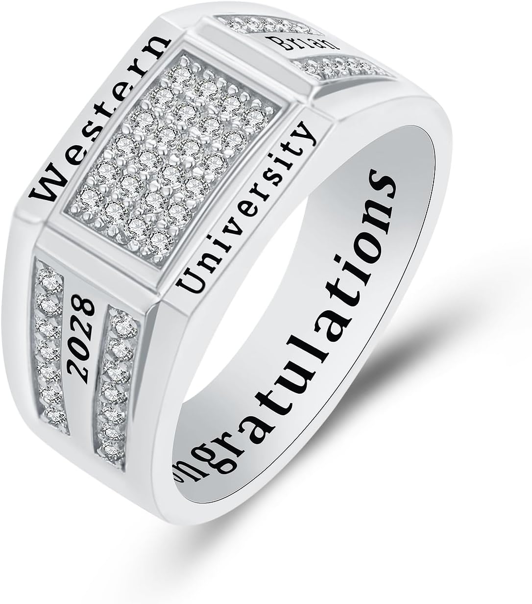 PJM Mementos USA Premium Class Ring Authentic Class Ring for Men – Signature Collection – Genuine 925 Sterling Silver or 10KT Gold – Customized High School College University Men's Class Ring – Graduation Gifts