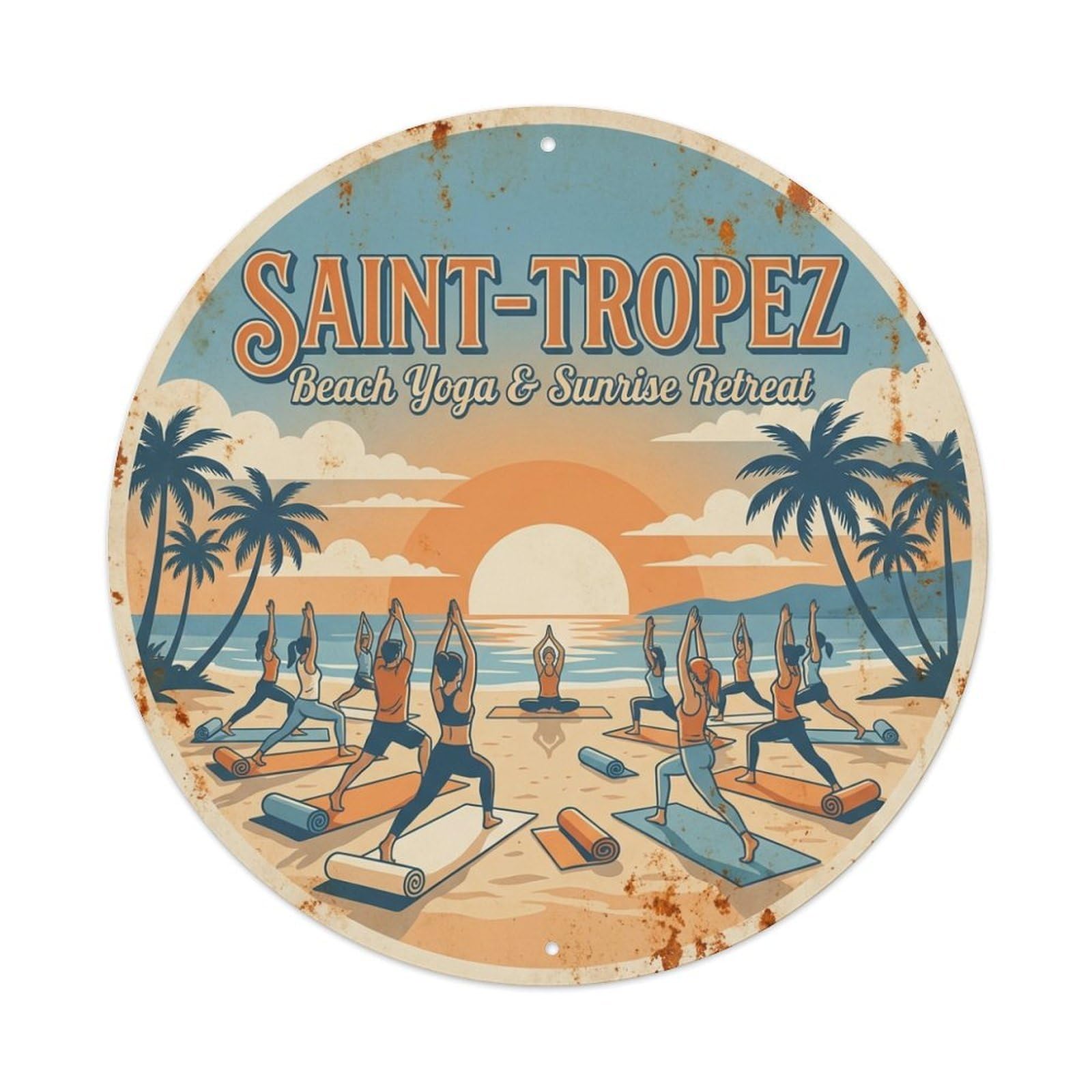Riviera Travel Beach Yoga Sunrise France Saint Tropez Metal Tin Sign