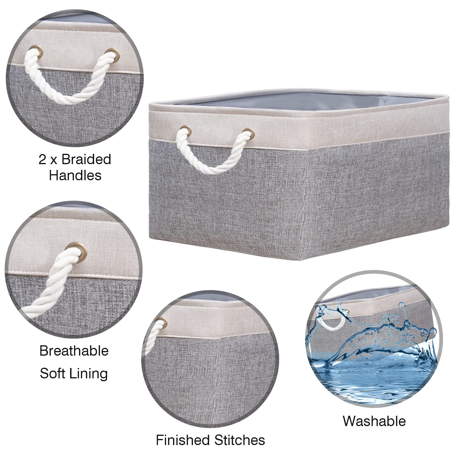 Lot De 3 Boîtes Rangement Tissu Pliables Yawinhe 33x23x20cm Gris/Blanc - Organisateur Étagères Vêtements