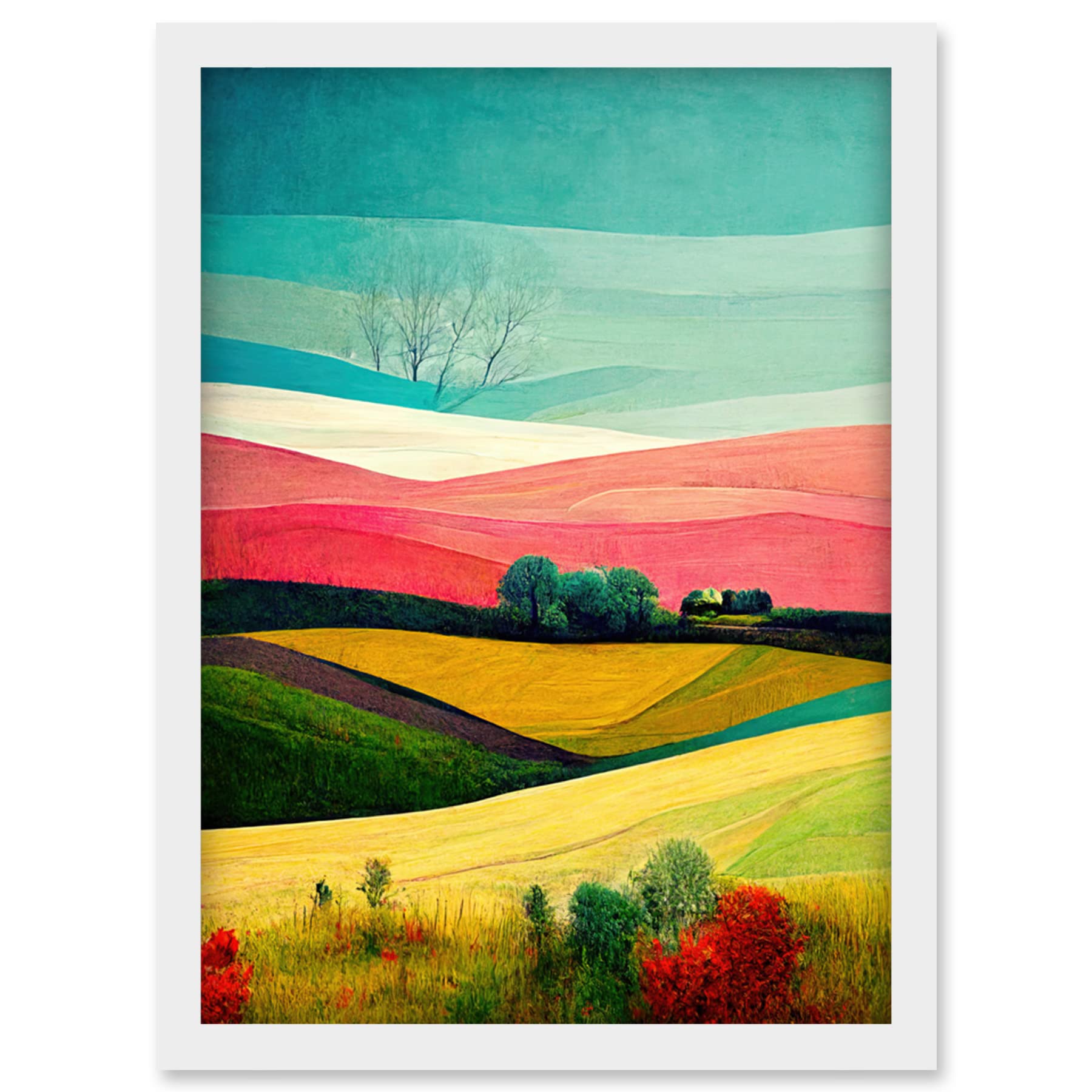 Doppelganger33 LTD Four Seasons Colourful Modern Country Landscape Painting Artwork Framed Wall Art Print A4