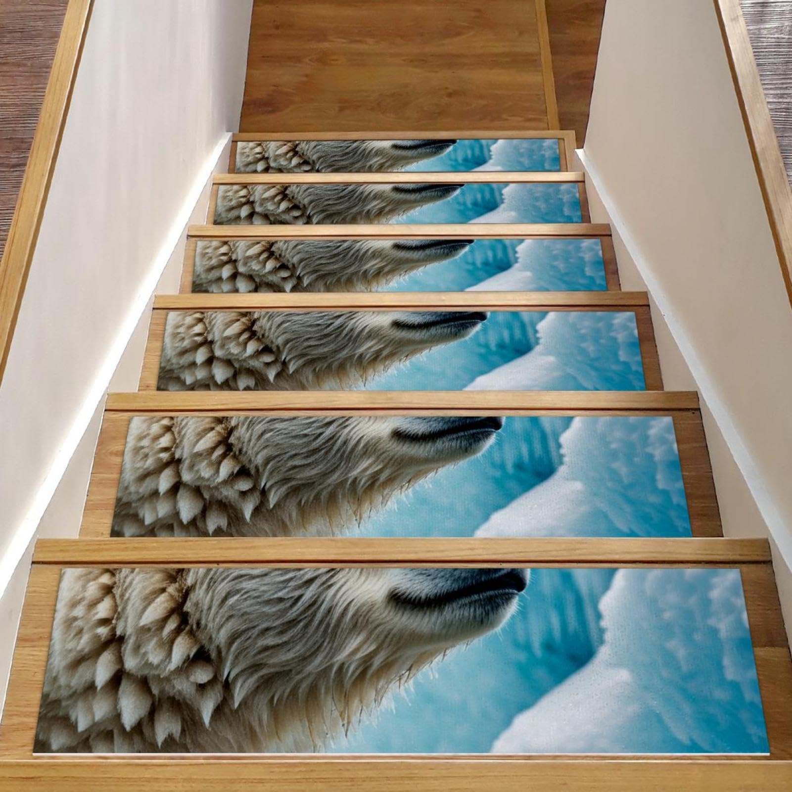 Tapis d'escalier antidérapants bleus ours polaire 20x76 cm lot de 15
