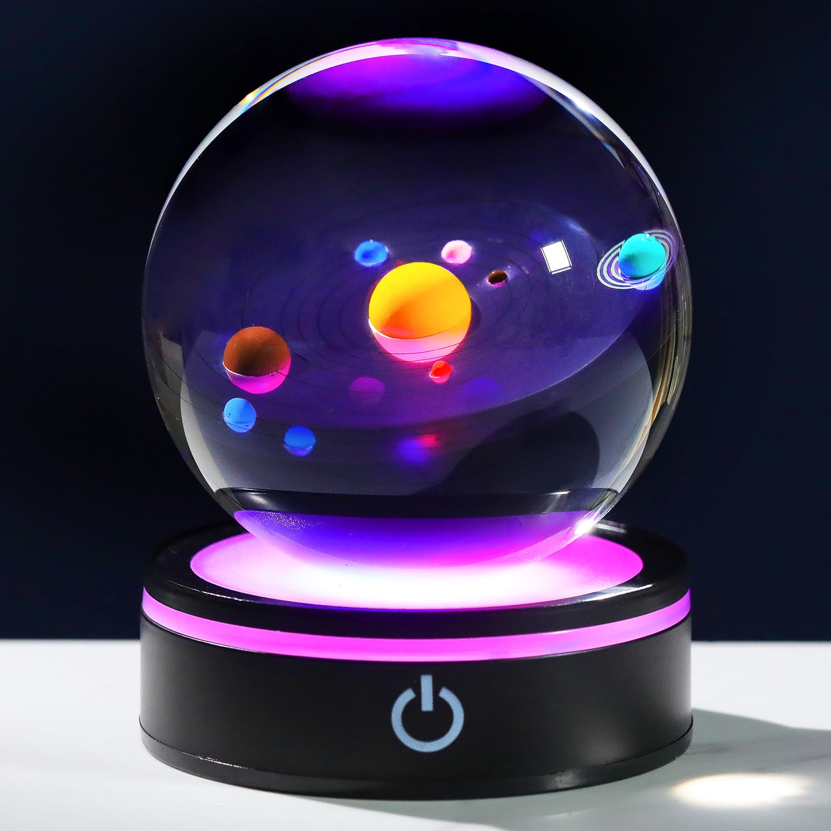 YWHL 3D Solar System Model Crystal Ball 80mm with Light Base, Planet Lamp Model Sphere Decor Space Astronomy Universe Gifts for Women Men Space Globe