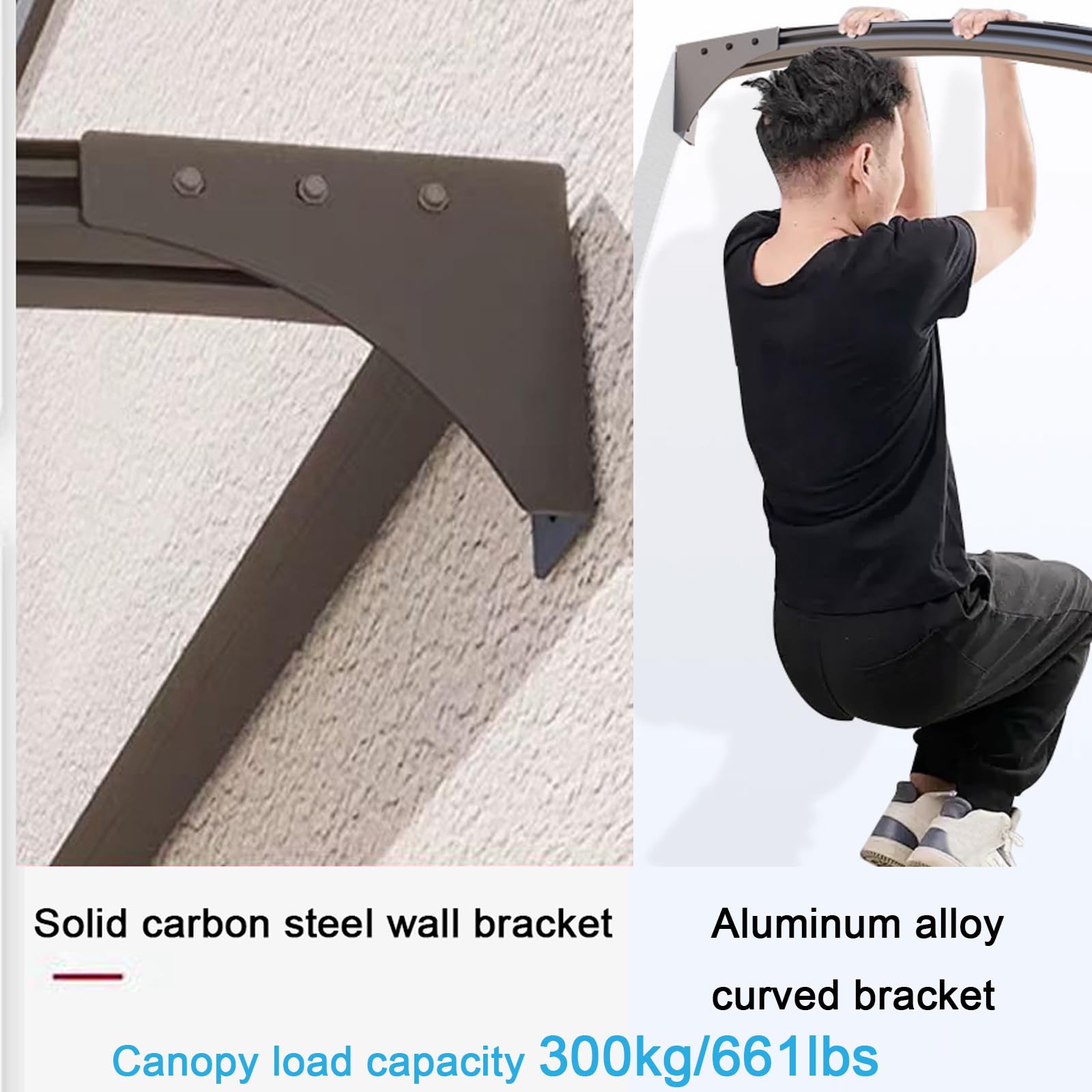 Auvent de porte en aluminium résistant aux intempéries, résistant aux intempéries, à la pluie et aux UV, 300 kg, 5 couleurs disponibles (100 x 290 cm, marron)