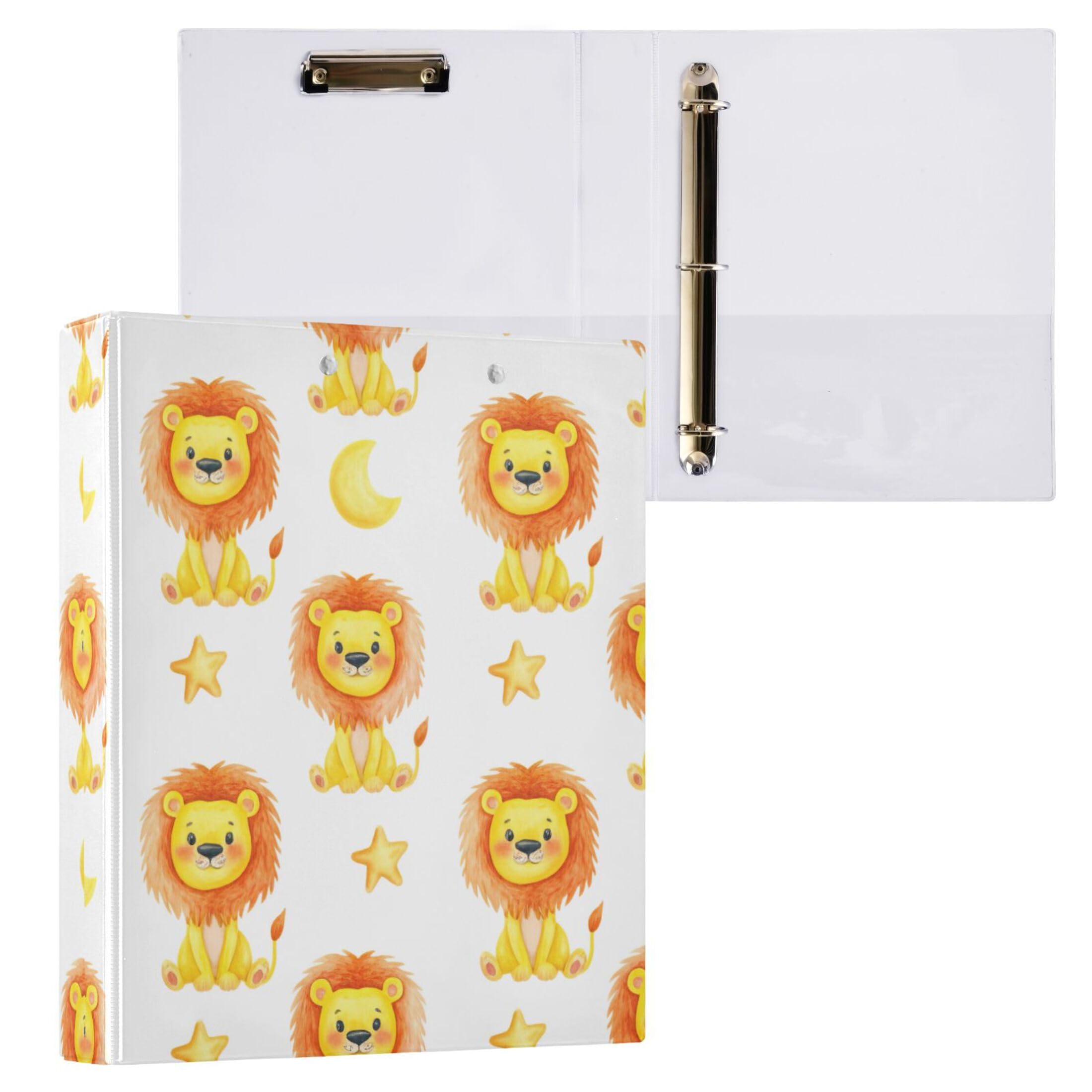 Raccoglitori personalizzati con leoni da 3,8 cm, 3 anelli, 200 fogli, 3 cartelle ad anelli, 31,5 x 27 x 6 cm, confezione da 2