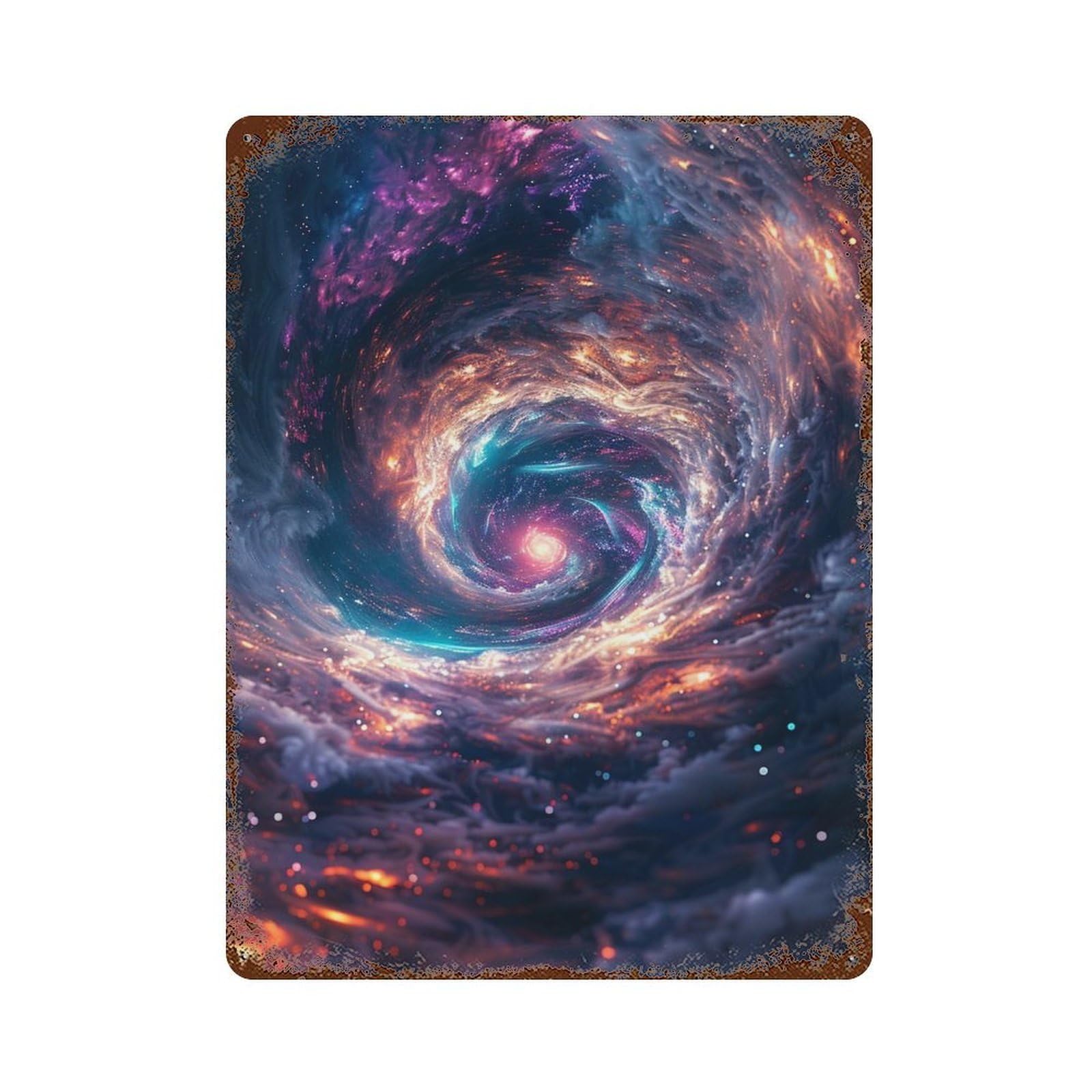 Decorative Tin Sign with Cosmic Swirl Galaxy Design 15.7"x11.8", for Basement, Hobby Room And Garage Decor, Farmhouse Wall Decor