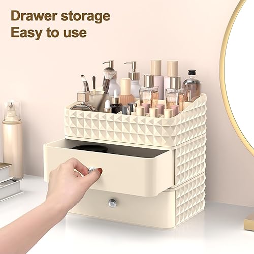 Miniatura 7 de Rosoenvi Organizador de maquillaje para tocador, organizador apilable de cosméticos y almacenamiento, vitrinas de cosméticos con 2 cajones y 1