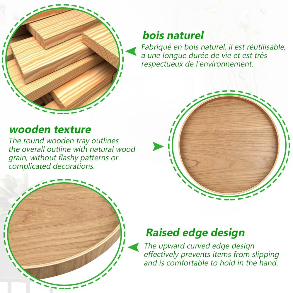 Vassoio Rotondo in Legno da 30cm - Piatto da Portata Tondo e Decorativo per Tè, Caffè, Frutta e Cibo