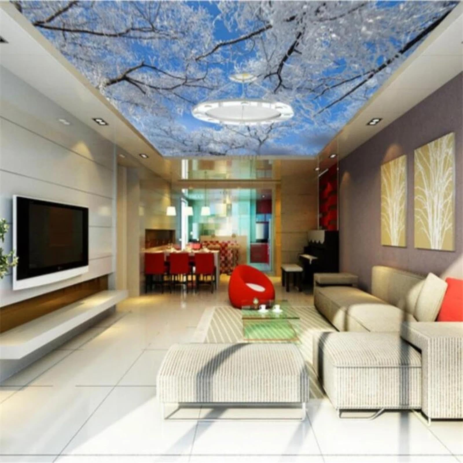 ELOIR Adesivo murale per soffitto in PVC autoadesivo carta da parati 3d carta da parati foresta neve scena paesaggio naturale soggiorno camera da letto decorazione del soffitto sfondo adesivo da parete
