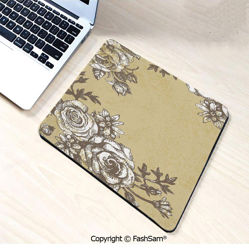 Personalized 3D Mouse Pad Grunge Style Old Vintage Flower Designs Hand Drawn Roses Ornamental Garden Print for Laptop Desktop(W9.85xL11.8)
