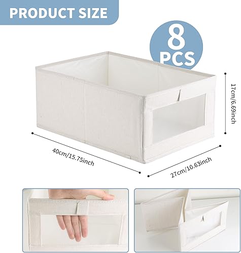 Miniatura 2 de Paquete de 8 organizadores y almacenamiento de lino para armario, contenedores plegables con ventana transparente, cestas de lino para armario