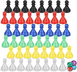 52pcs Multicolor Board Game Pieces, Game Pawns Include 48 Chess Pieces and 4 Dices Game Pieces for Board Games Plastic Chess Checkers Game Components Table Marking