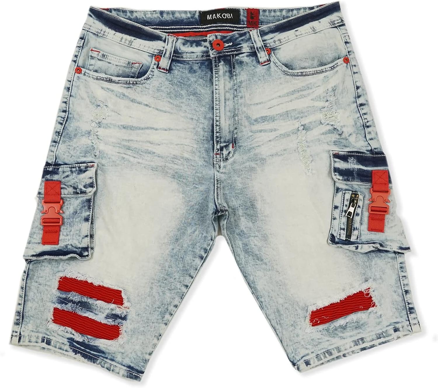 Makobi Light Wash Denim Cargo Shorts 