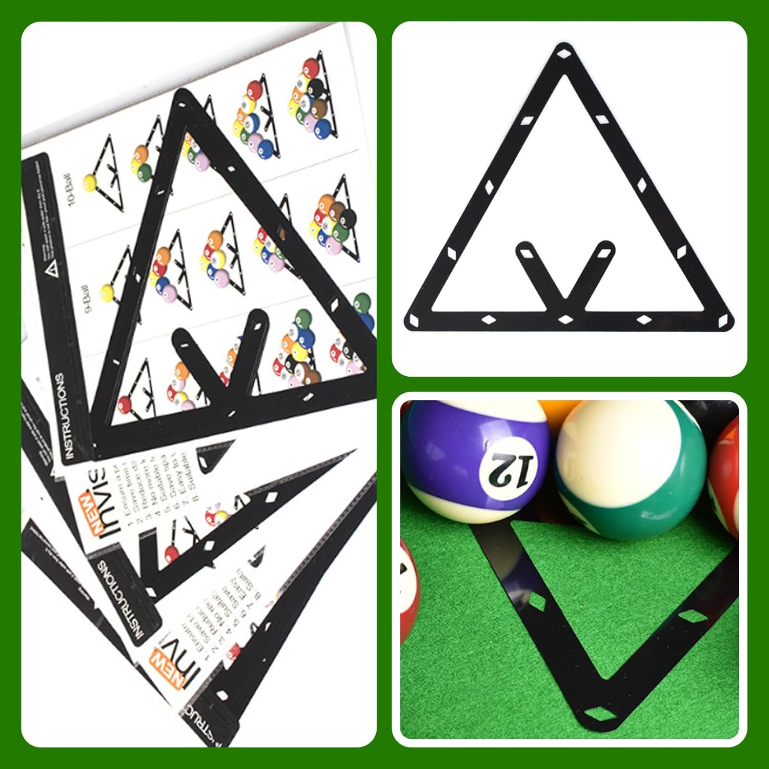 6 Sheets Magics Rack, Space Saving Practical Pool Ball Rack, Multifunctional Billiards Accessories for 8 Ball, 9, and 10 Pool, Black