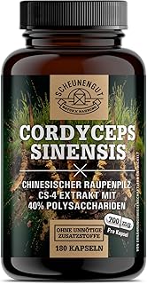 Cordyceps 1400mg -WICHTIG: 10:1 Extrakt (=14000mg reiner Raupenpilz pro Tagesdosis) +40% bioaktive Polysaccharide -Cordyceps Kapseln Hochdosiert- Vegan DE SCHEUNENGUT®