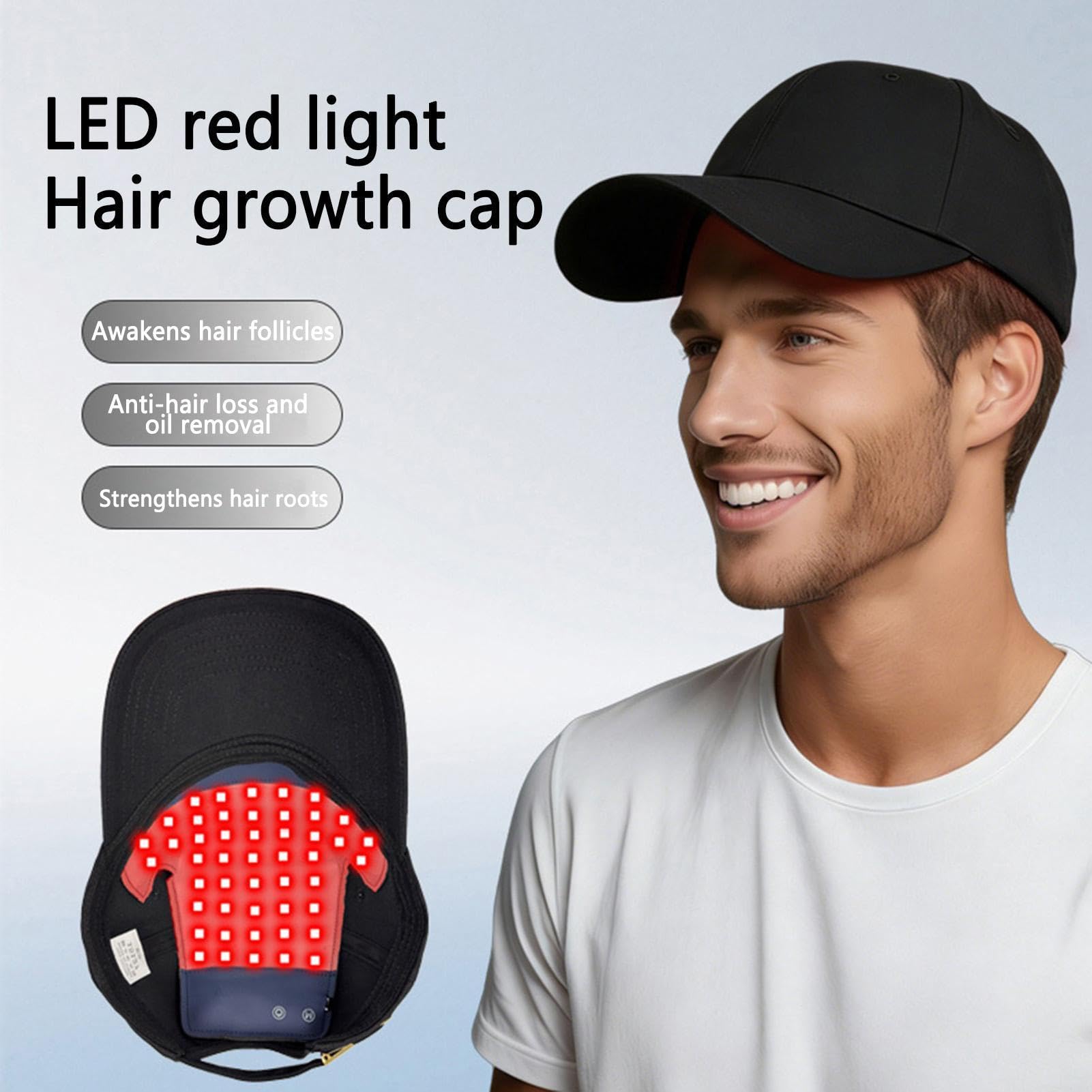 Bonnet à lumière rouge – 450 nm 660 nm LED pour soins du cuir chevelu | Bonnet de repousse des cheveux pour homme et femme à la maison, en voyage, usage quotidien, relaxation du cuir chevelu