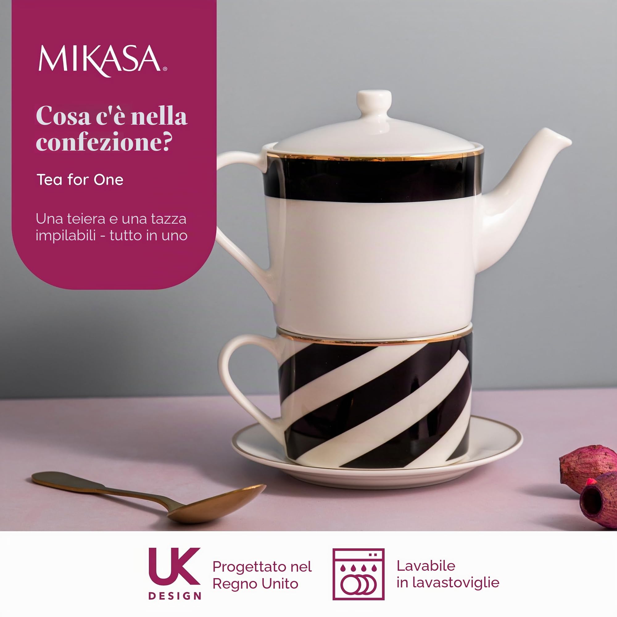 Mikasa Luxe Deco - Tè in porcellana fine, 500 ml, in confezione regalo