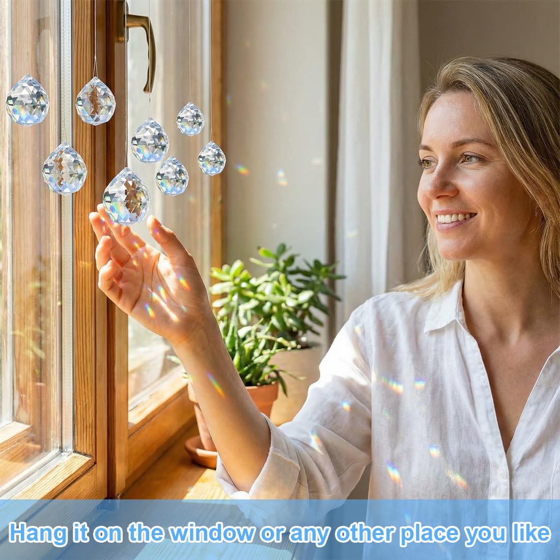 Set di 8 pezzi - Cristalli a forma di diamante da appendere, Acchiappasole in cristallo, Prisma e sfera come acchiappa-luce per lampadari, finestre, giardino e decorativi