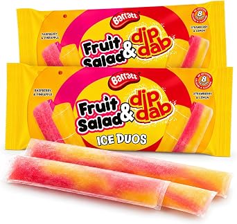 Fruit Salad & Dip Dab Ice Duos Ice Lollies   8 x 80ml Frozen Ice Pops   Dual Flavour Freezer Pops   Retro Sweet Inspired Summer Treats for Kids & Adults Pack of 2
