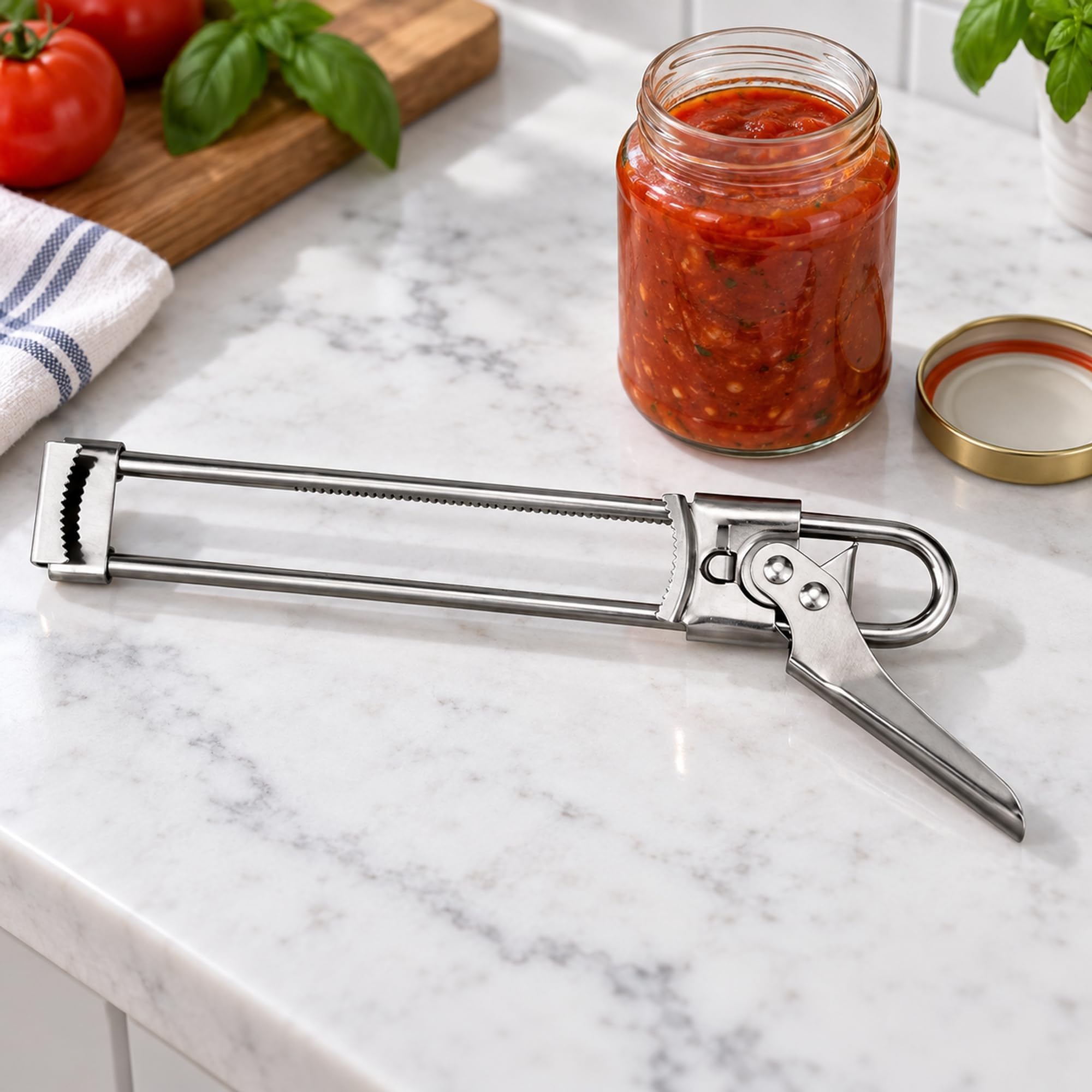 Adjustable Stainless Steel Jar Lid Opener for Kitchen Use, Handheld Opening Tool for Food Preparation and Daily Cooking