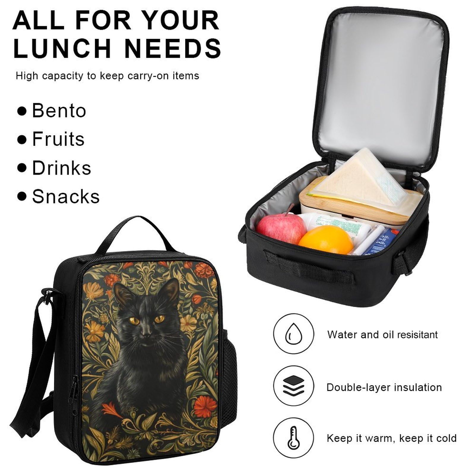 Sac à Dos Chat Primaire Élèves avec Lunch Bag et Trousse, Ensemble Cartable Chaton CP CE1 CE2 pour École Quotidienne