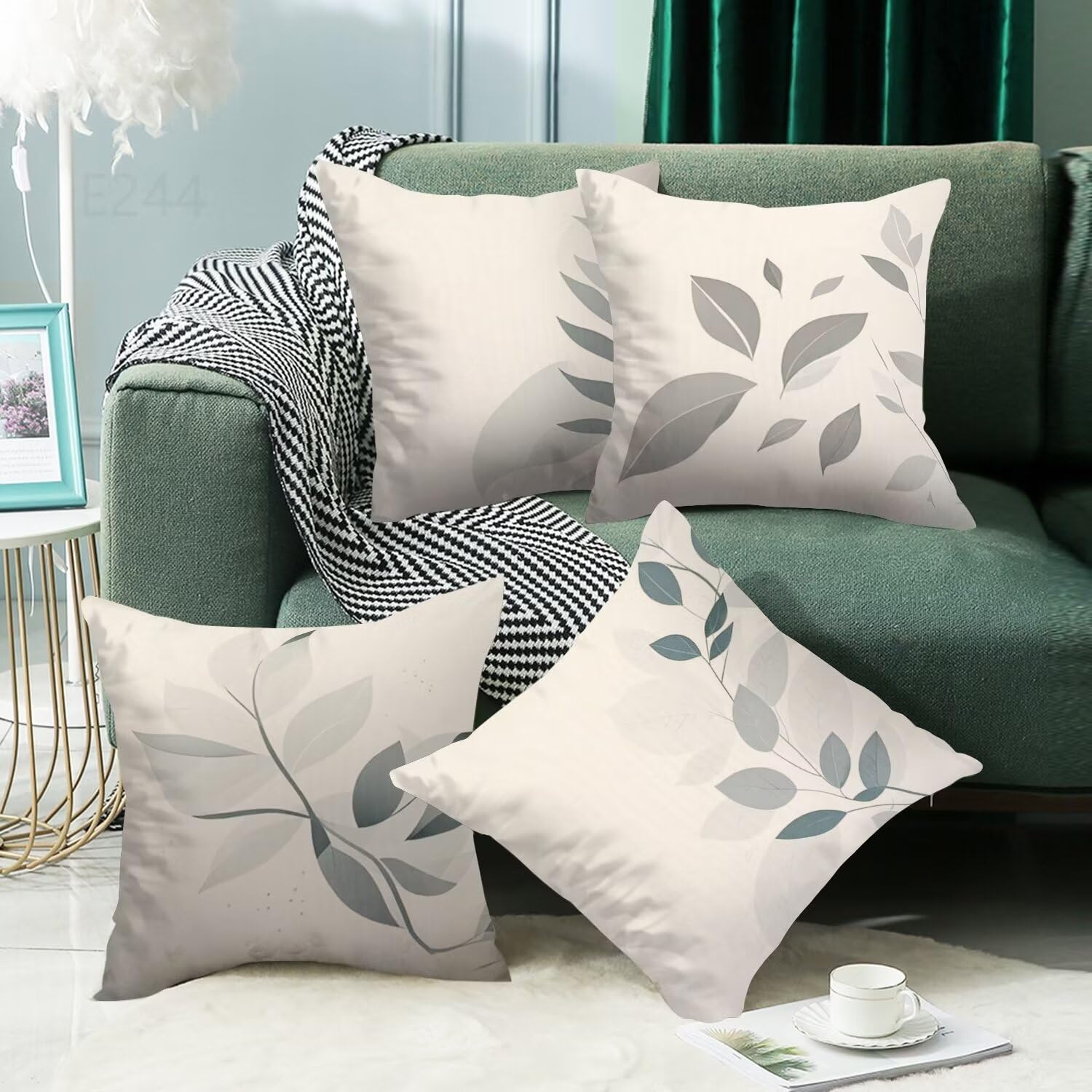Pianura Federe Cuscini Divano 55x55cm,4 Pack Foglia Estate Esterno Cuscini per Divano,Doppio Lato Quadrato Morbido Cuscini Divano,per Divano Soggiorno Sedia Autunno Dekoration Cuscino,Regali LY-244