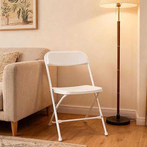Miniatura 9 de White Folding Chair, Portable Plastic Folding Chairs for Indoor Outdoor, Stackable Commercial Seat with Steel Frame 350lb.Capacity for Party Events