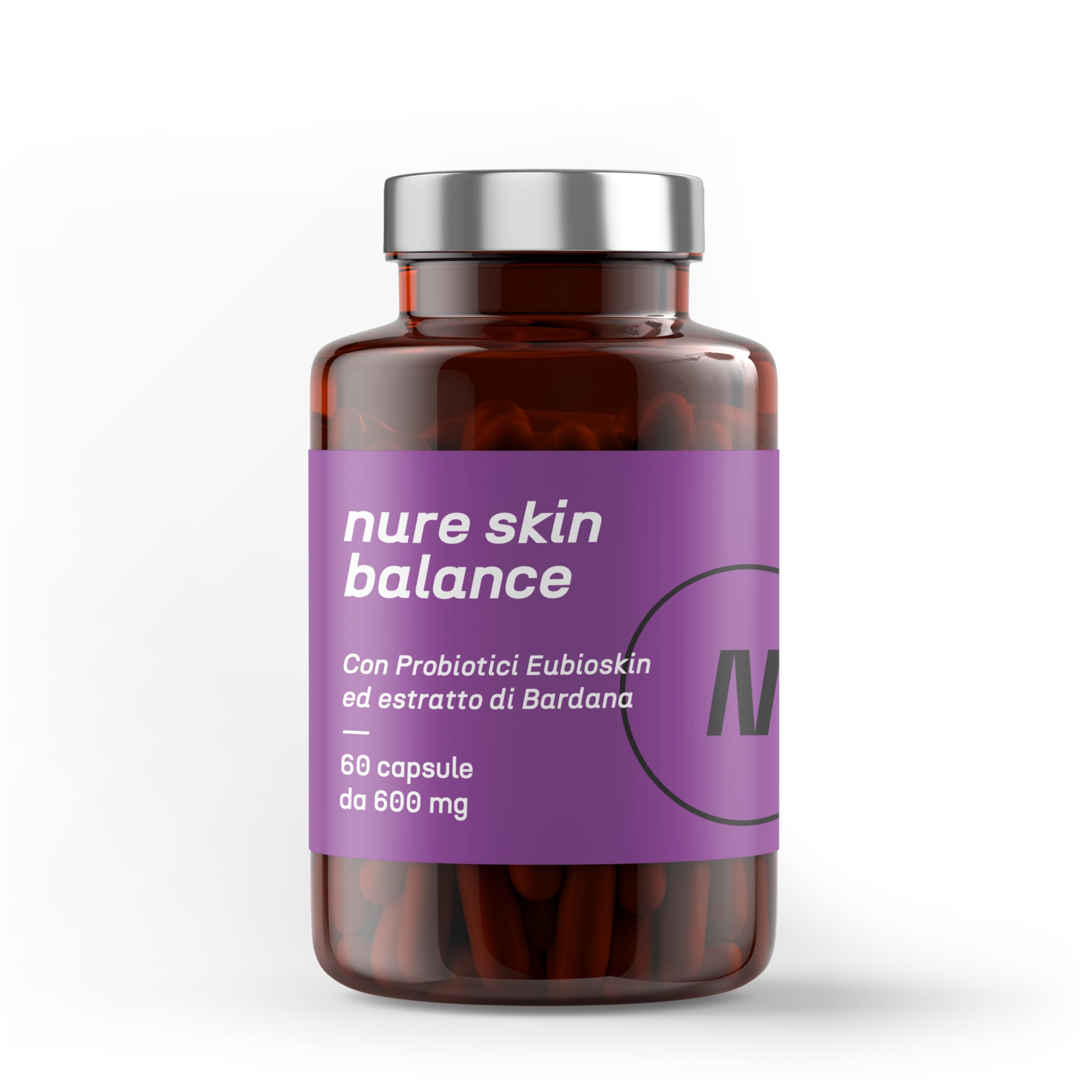 NURE Skin Balance 60 cps da 600 mg | Integratore pelle e acne | contiene zinco, vitamina b3 e b6, estratto di bardana, Eubioskin.