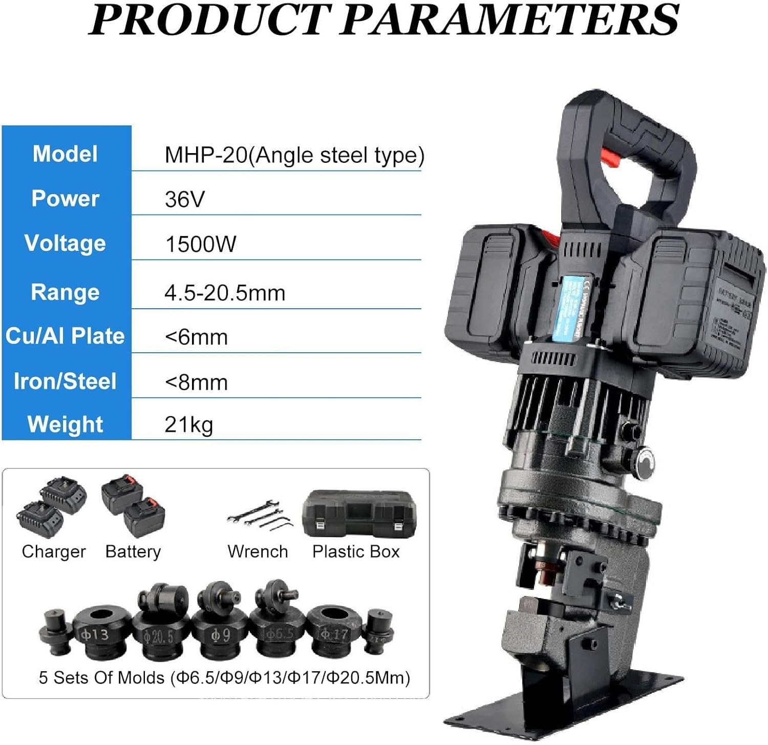 Electric Hydraulic Punching Tool Metal Punching Machine with 5 Dies for Aluminum Copper Iron Plate Angle Steel Smooth Hole Punches,