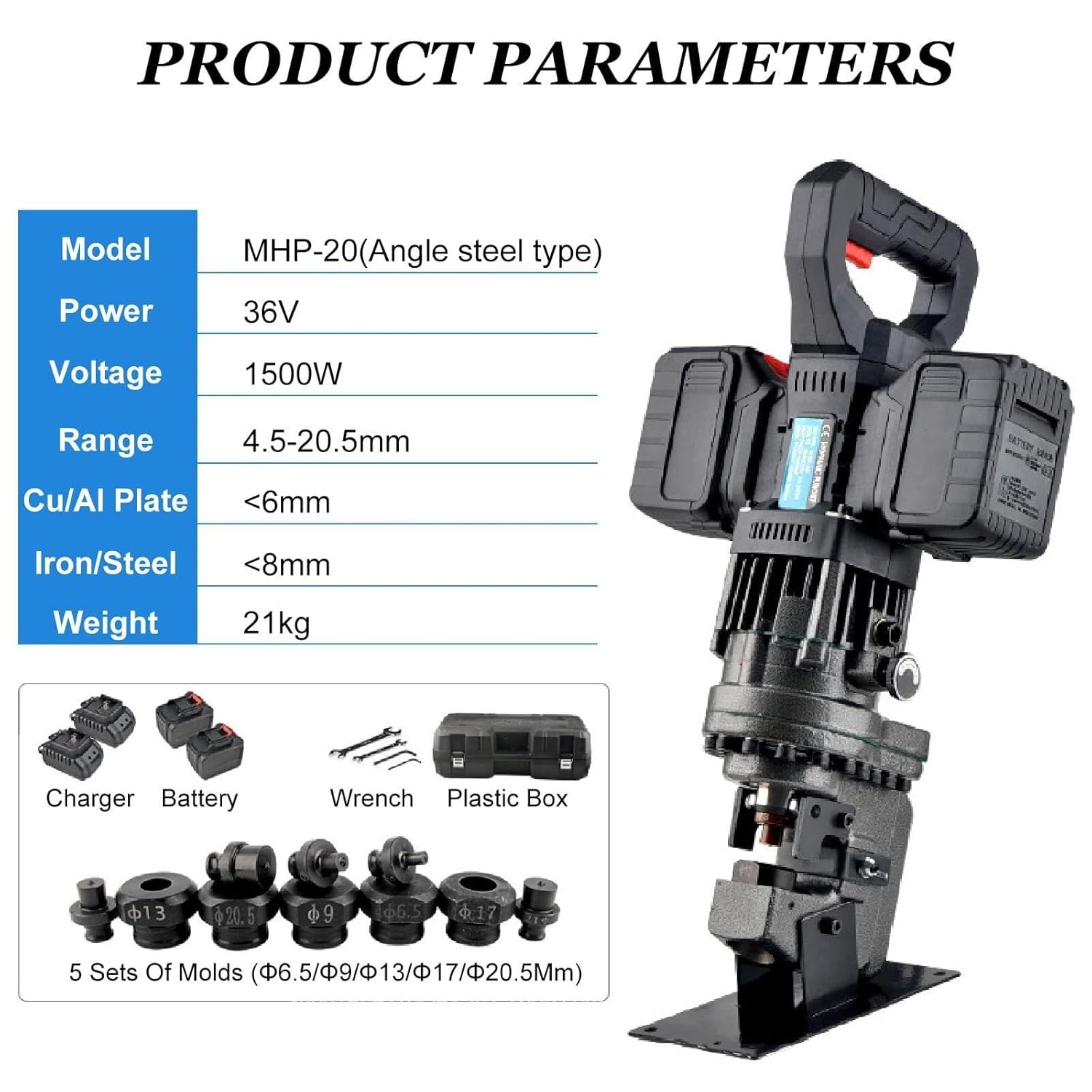 Electric Hydraulic Punching Tool Metal Punching Machine with 5 Dies for Aluminum Copper Iron Plate Angle Steel Smooth Hole Punches,