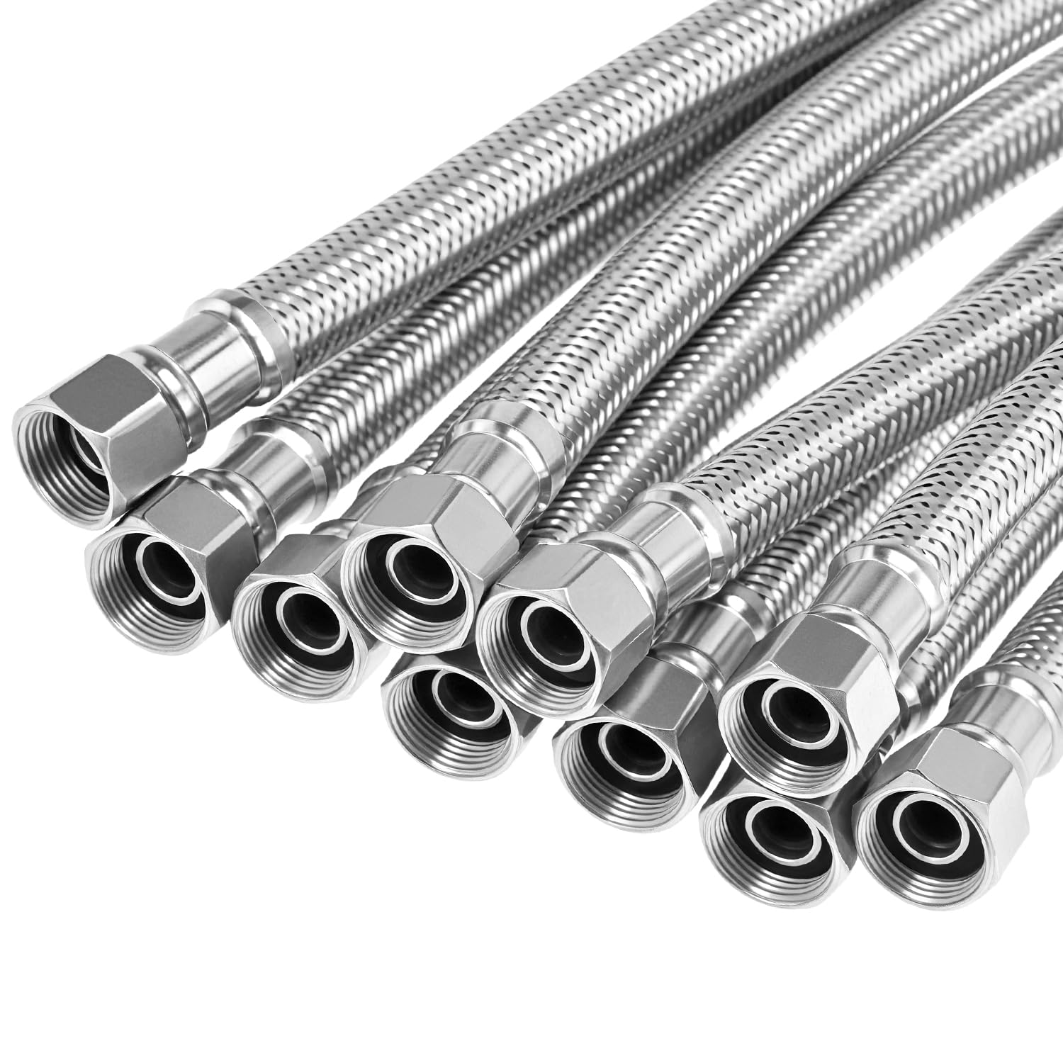 QWORK Tuyau de robinet de 40,6 cm, 10 lignes d'alimentation tressées en acier inoxydable, lignes d'alimentation de robinet, 40,6 x 0,95 cm Comp x 1,27 cm