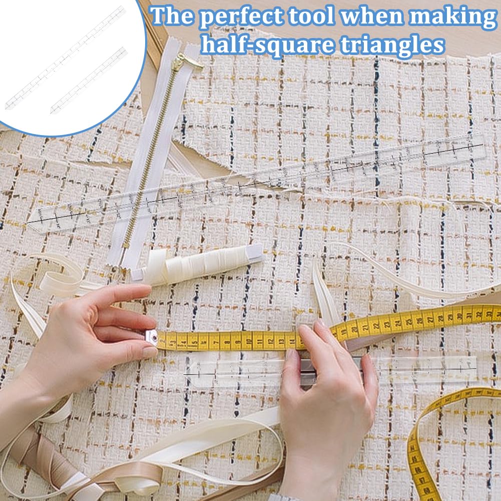 AHANDMAKER 2 Sizes Quilting Ruler, 9" and 15" Transparent Acrylic Non Slip Quiltings, Clear Slotted Quilting Rulers, Seam Guide Measuring Tool for Cutting Fabric Pattern Making and Sewing