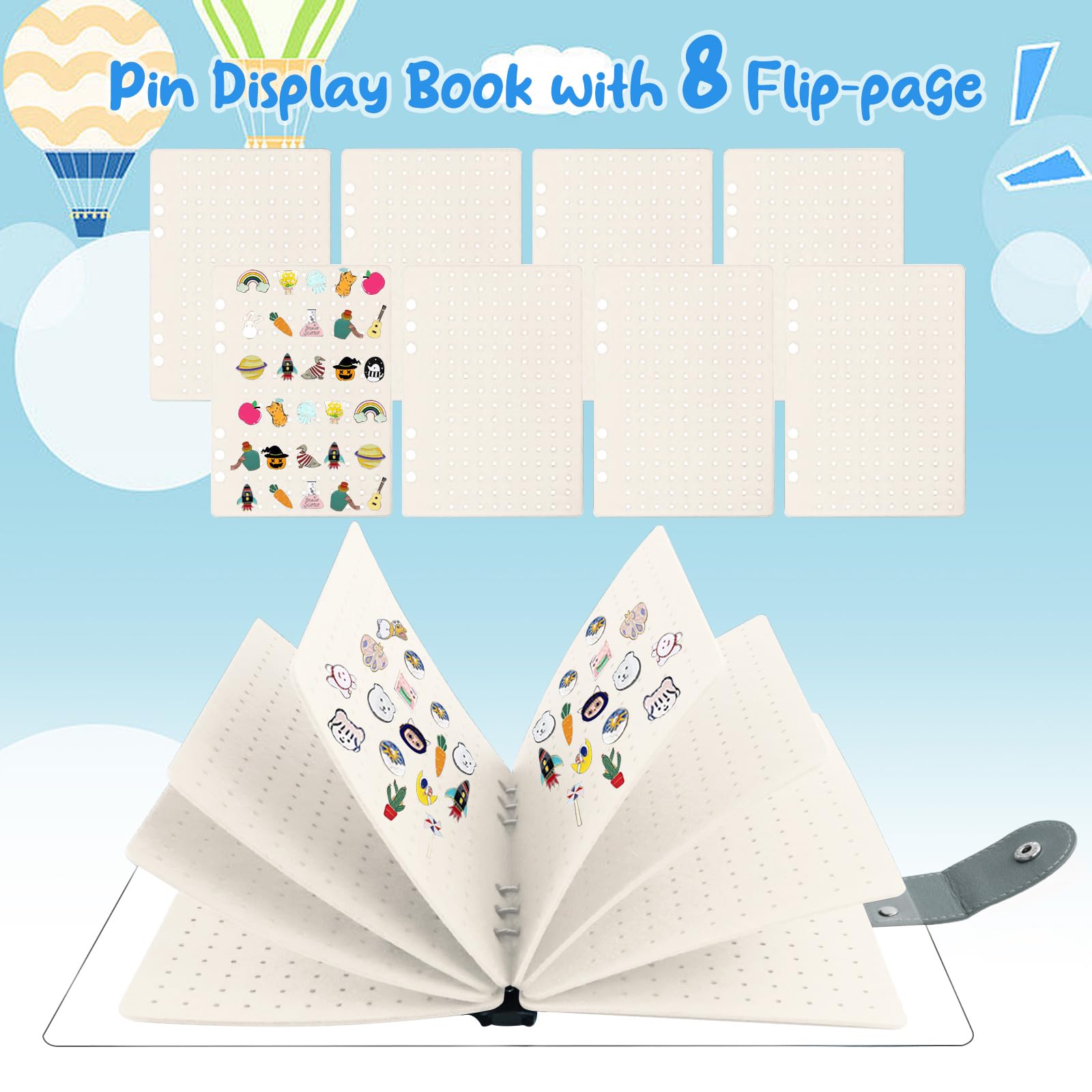 8 Pages A5 Enamel Pin Display Book,Pins Collection Storage Organizer Book with Clear PVC Cover,Portable Travel Pin Display Book Pin Trading Book,Pin Collection Display for Pins Brooches Badges