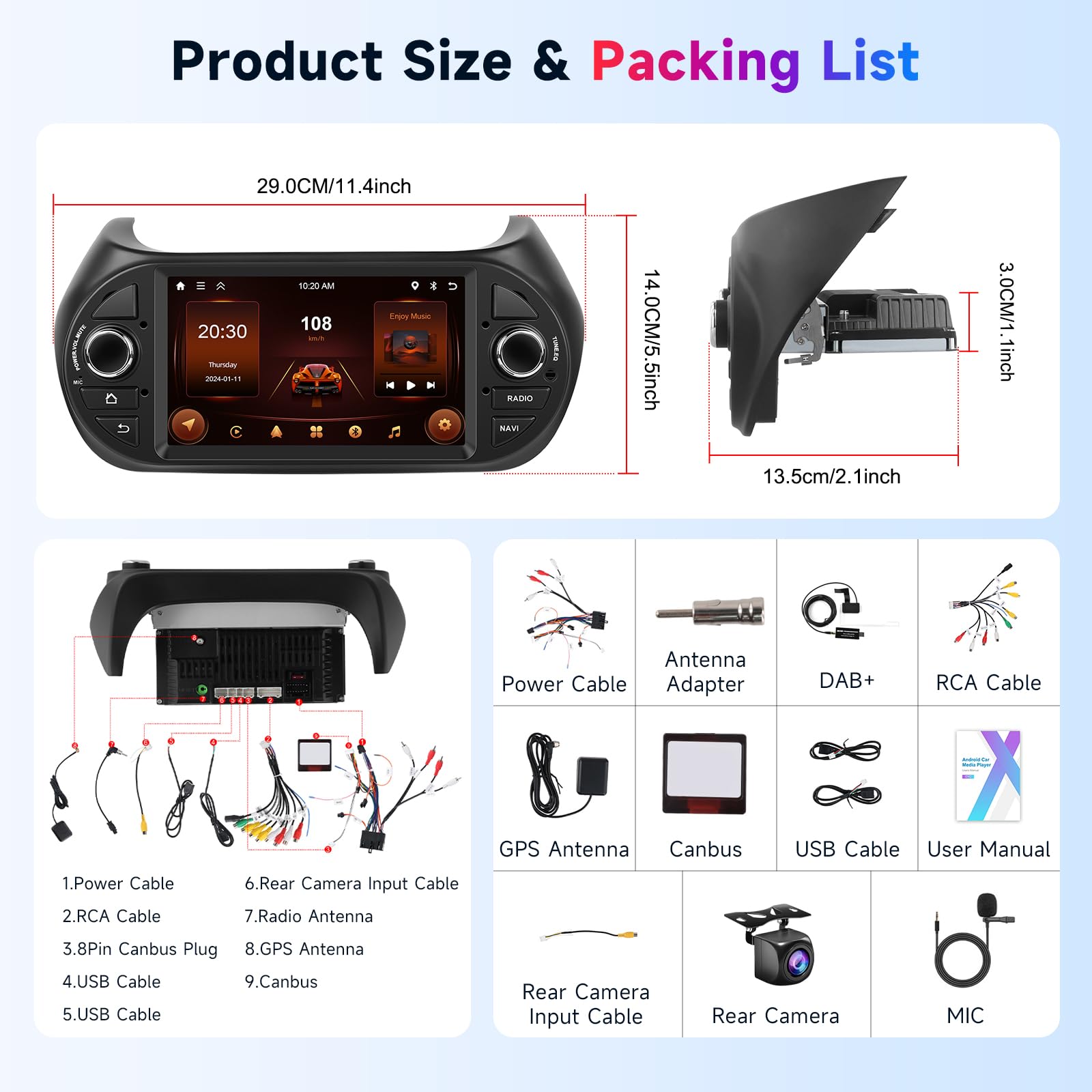 2GB+64GB Android Radio para FIAT Fiorino/Qubo/Citroen Nemo/Peugeot Bipper con Carplay Android Auto, Hodozzy Radio Coche con Pantalla Táctil de 7 Pulgadas con GPS WiFi Bluetooth DSP FM/RDS con Cámara