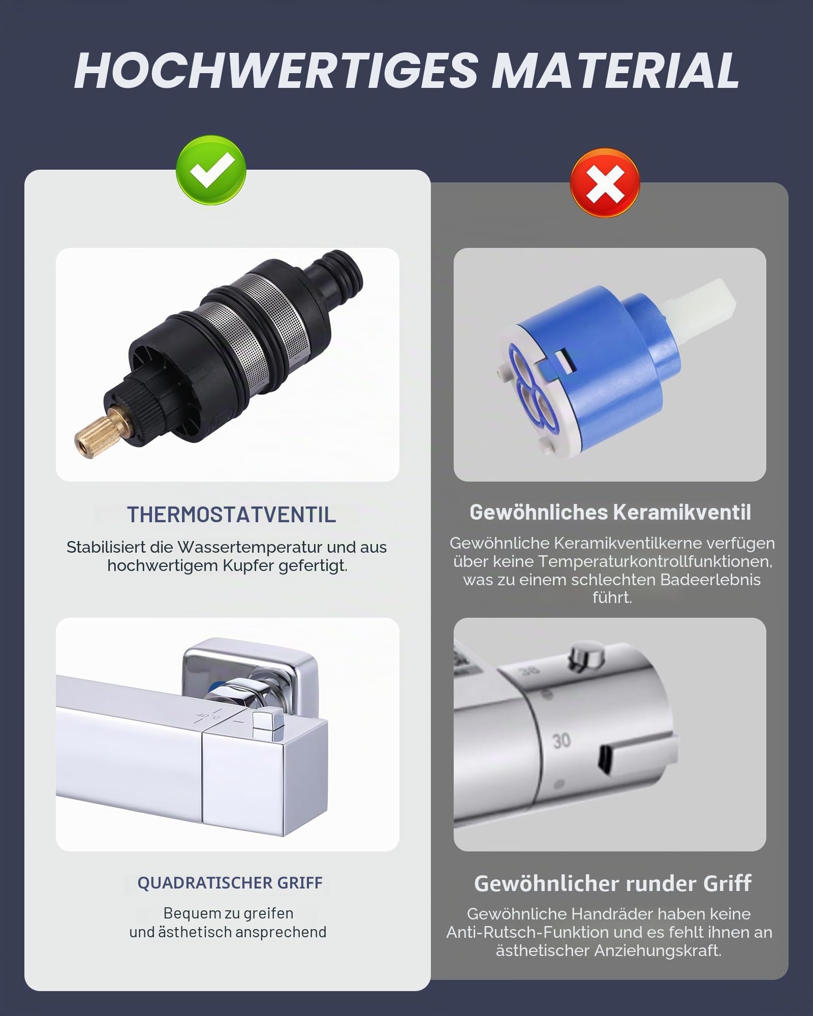 ARCORA Duschthermostat Messing 40°C Sicherheitssperre ohne Schlauch Chrom | Thermostat-Duscharmatur Messing 40°C Sicherheitssperre, ohne Brauseschlauch, Wandeinbau, Chrom