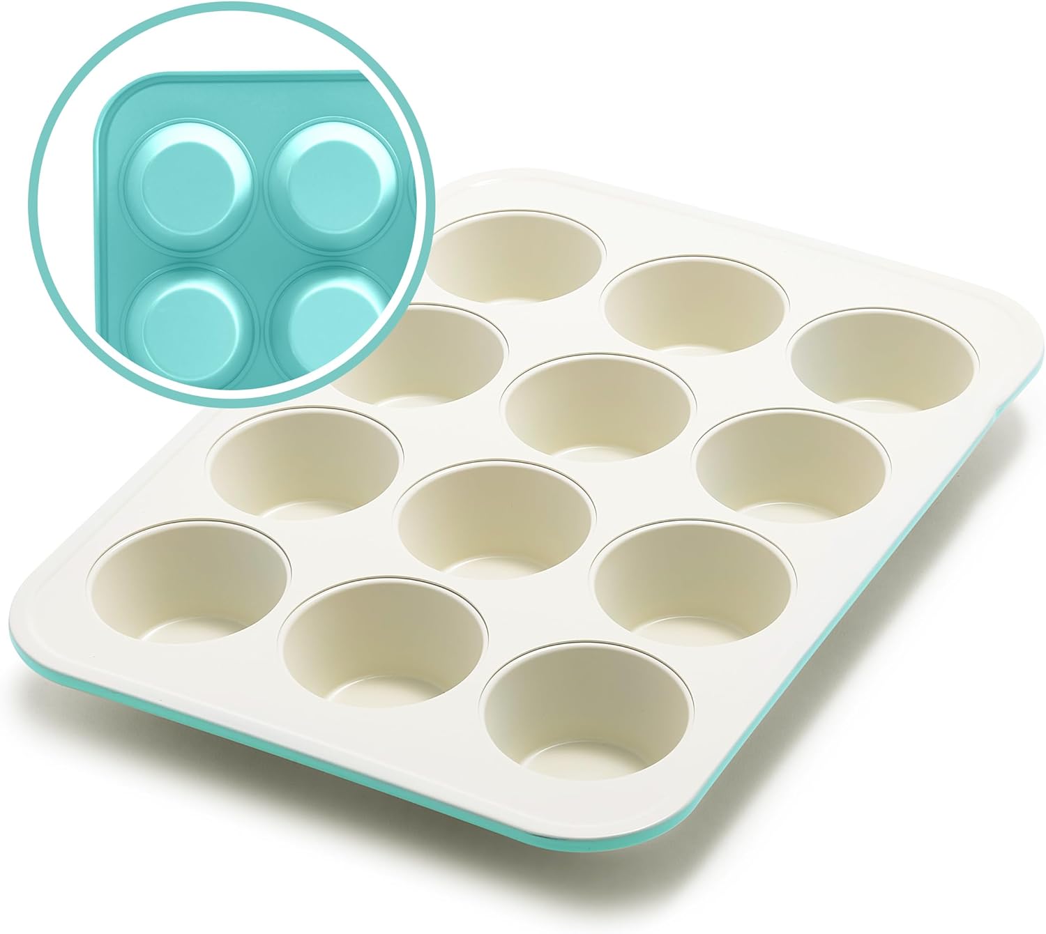 GreenLife 12-Cup Muffin Pan, PFAS-Free Healthy Nonstick Baking Tray, 11.4" x 1.9" x 15.9", Durable Ceramic Bakeware, Cupcakes, Egg Bites, Tarts, Brownies, Turquoise - Thumbnail 4