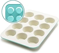 GreenLife 12-Cup PFAS-Free Ceramic Nonstick Muffin Pan - Healthy Durable Bakeware for Muffins, Cupcakes, Turquoise
