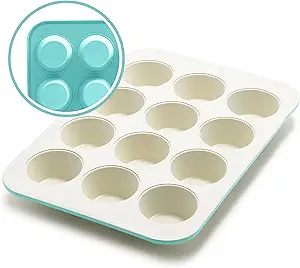 GreenLife 12-Cup Muffin Pan, PFAS-Free Healthy Nonstick Baking Tray, 11.4