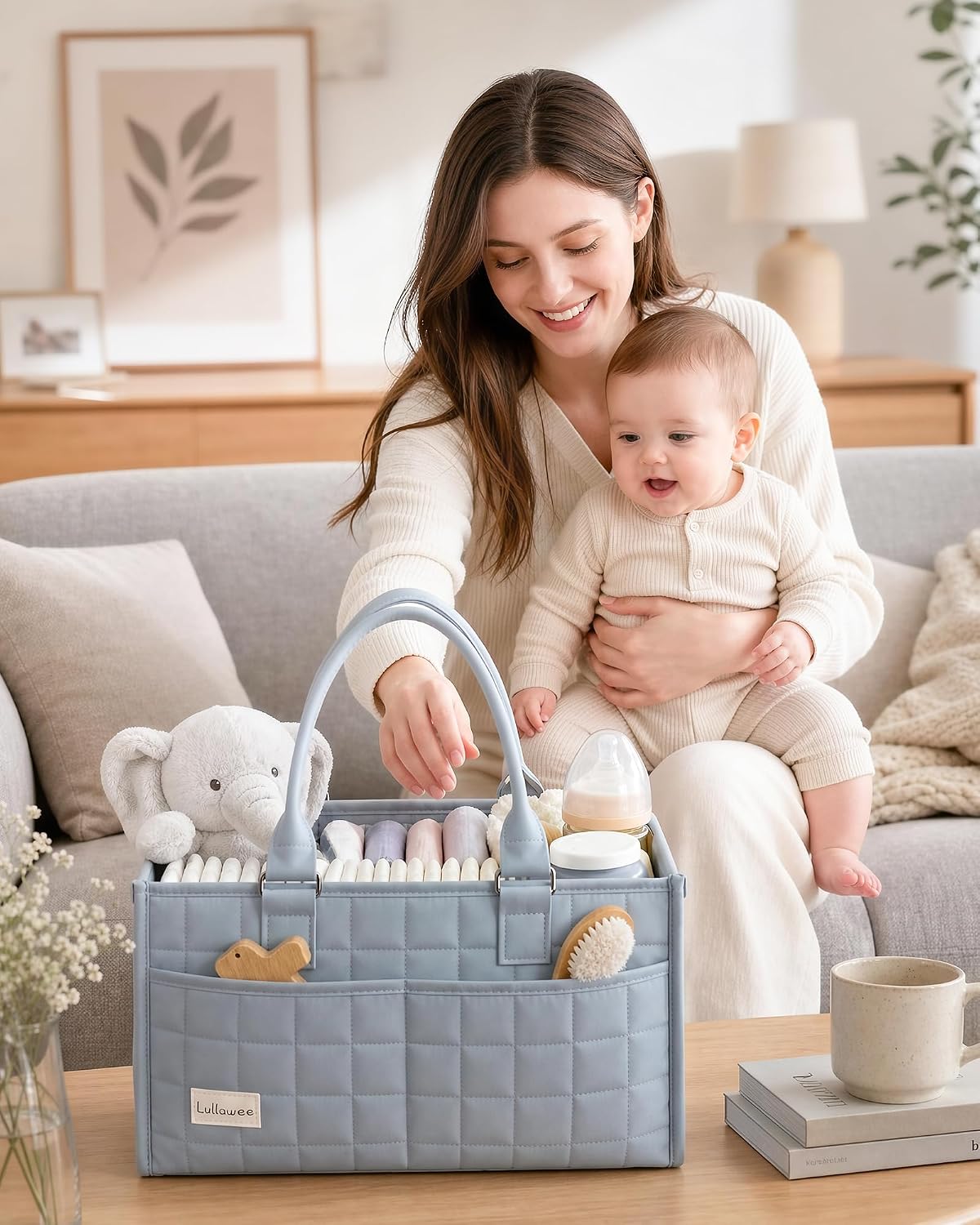 Baby Diaper Caddy Organizer, Portable Nursery Storage Basket with Handle for Newborn Boy or Girl, Gift for Baby Shower Essentials, Registry Must Have Bag, Caddie Car Organizer, Blue thumbnail