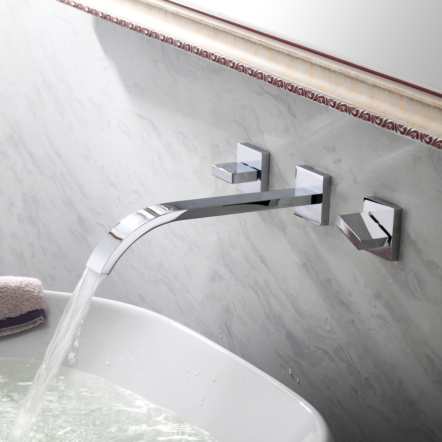 Two Handle Widespread Flexble Wall Mounted Bathroom Vessel Sink Lavatory Faucet Chrome Finish Spout Bathtub Mixer Taps Bath Shower FaucetsShower System Widespread Waterfall Faucets