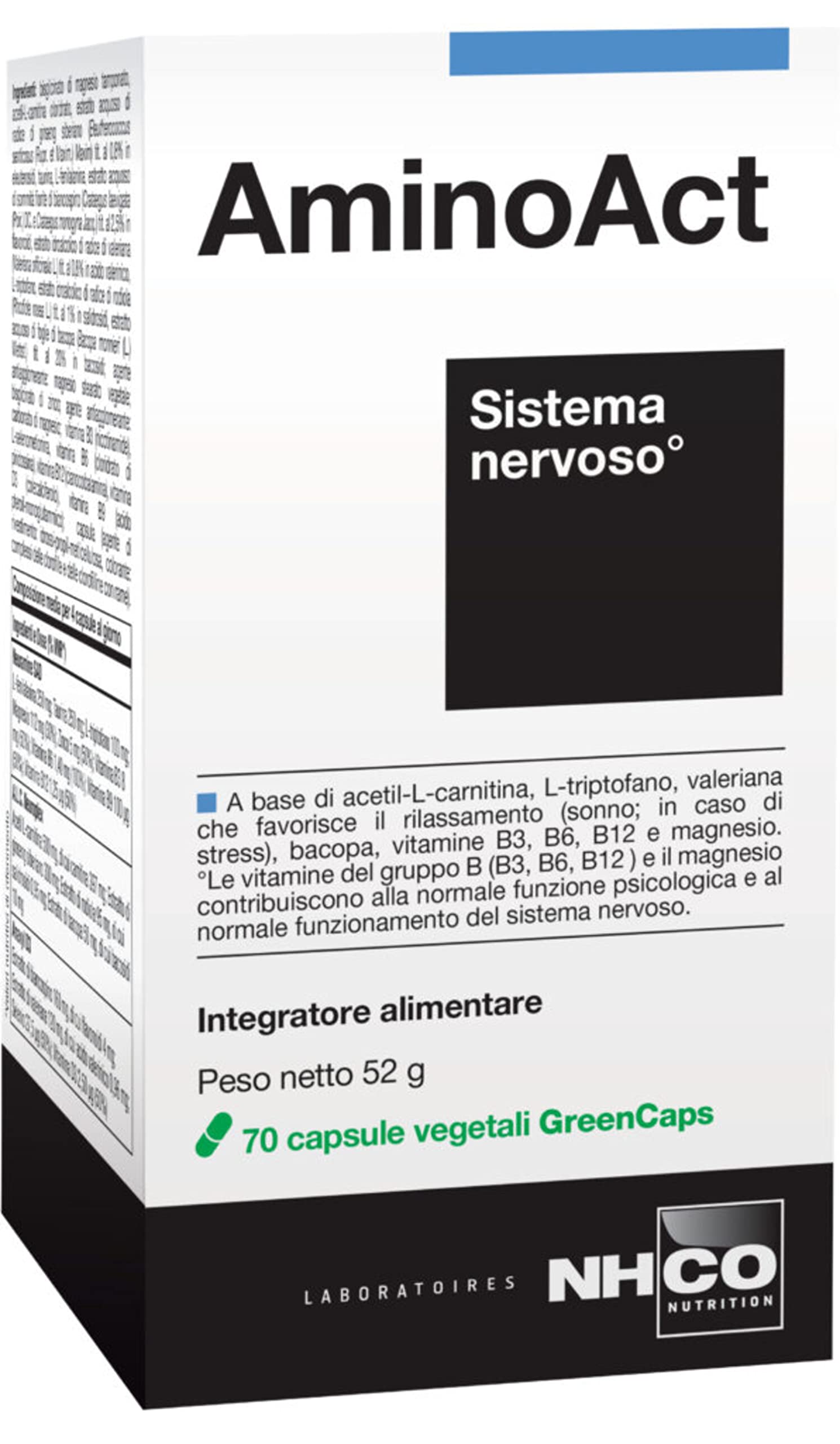 NHCO Nutrition AminoAct Sistema nervoso, Integratore alimentare con 17 nutrienti. Confezione da 70 capsule vegetali