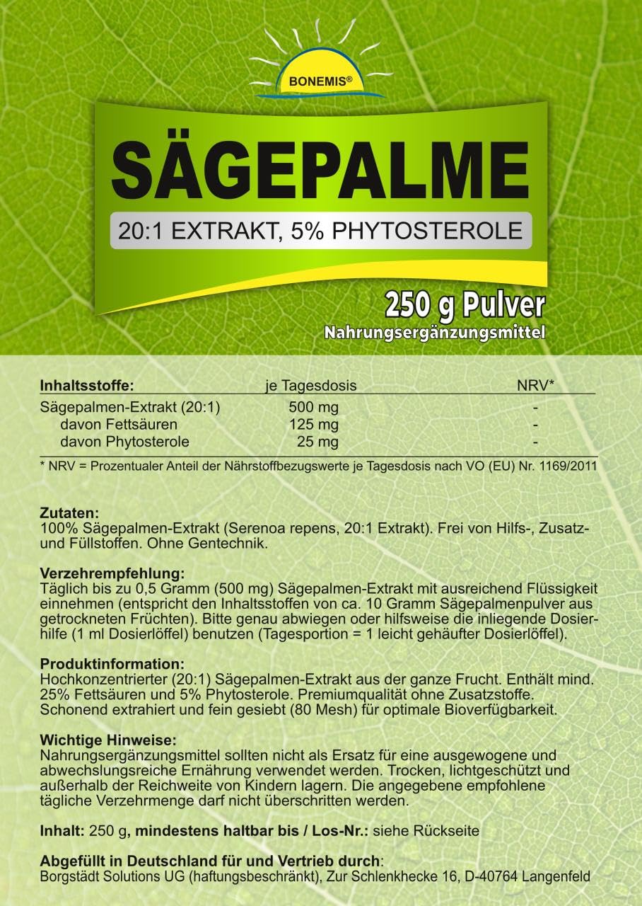 Sägepalmen-Extrakt, hochkonzentriert (20:1), ohne Zusätze, 250 g Pulver im Beutel, Bonemis®
